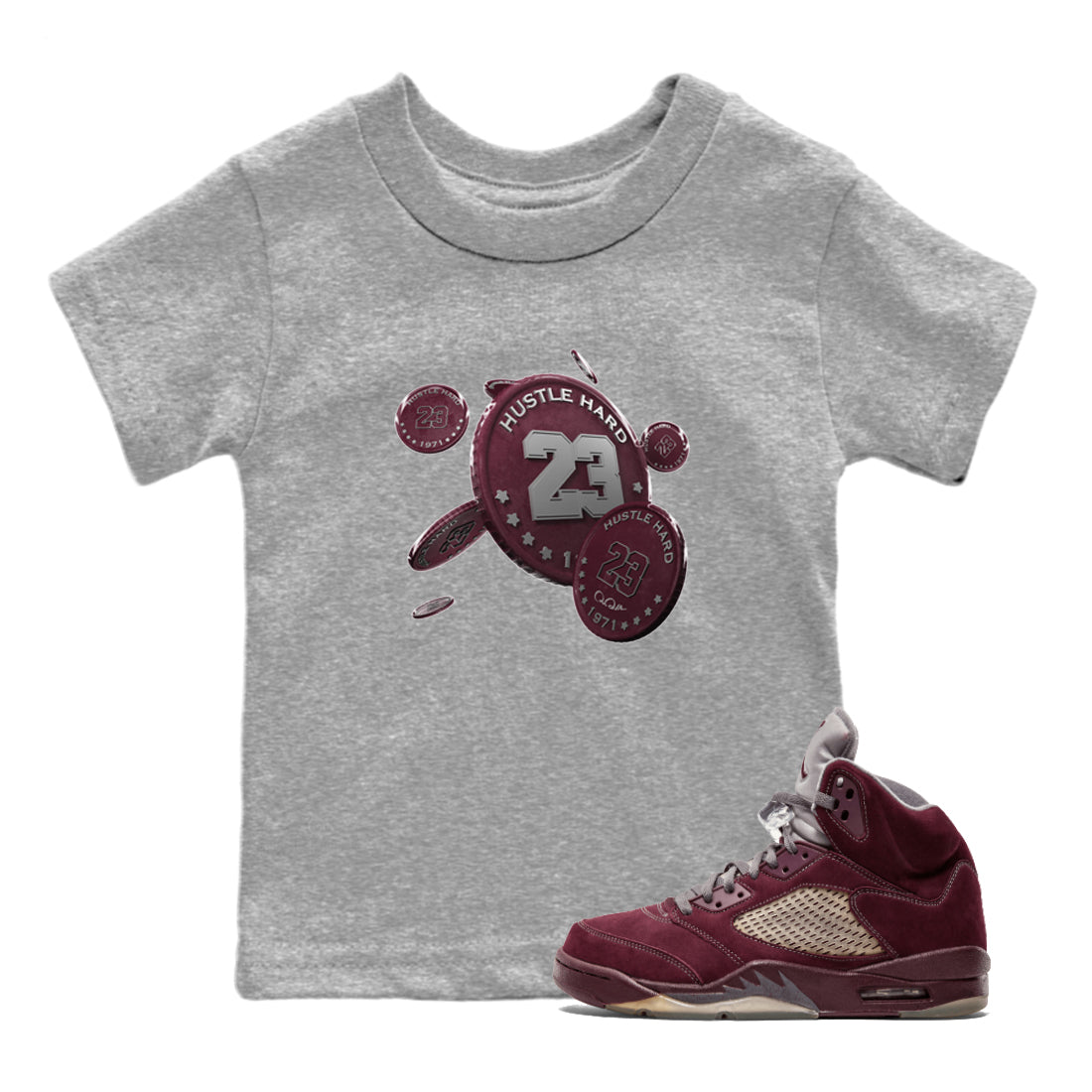 Coin Drop Kids Tops - Air Jordan 5 Burgundy