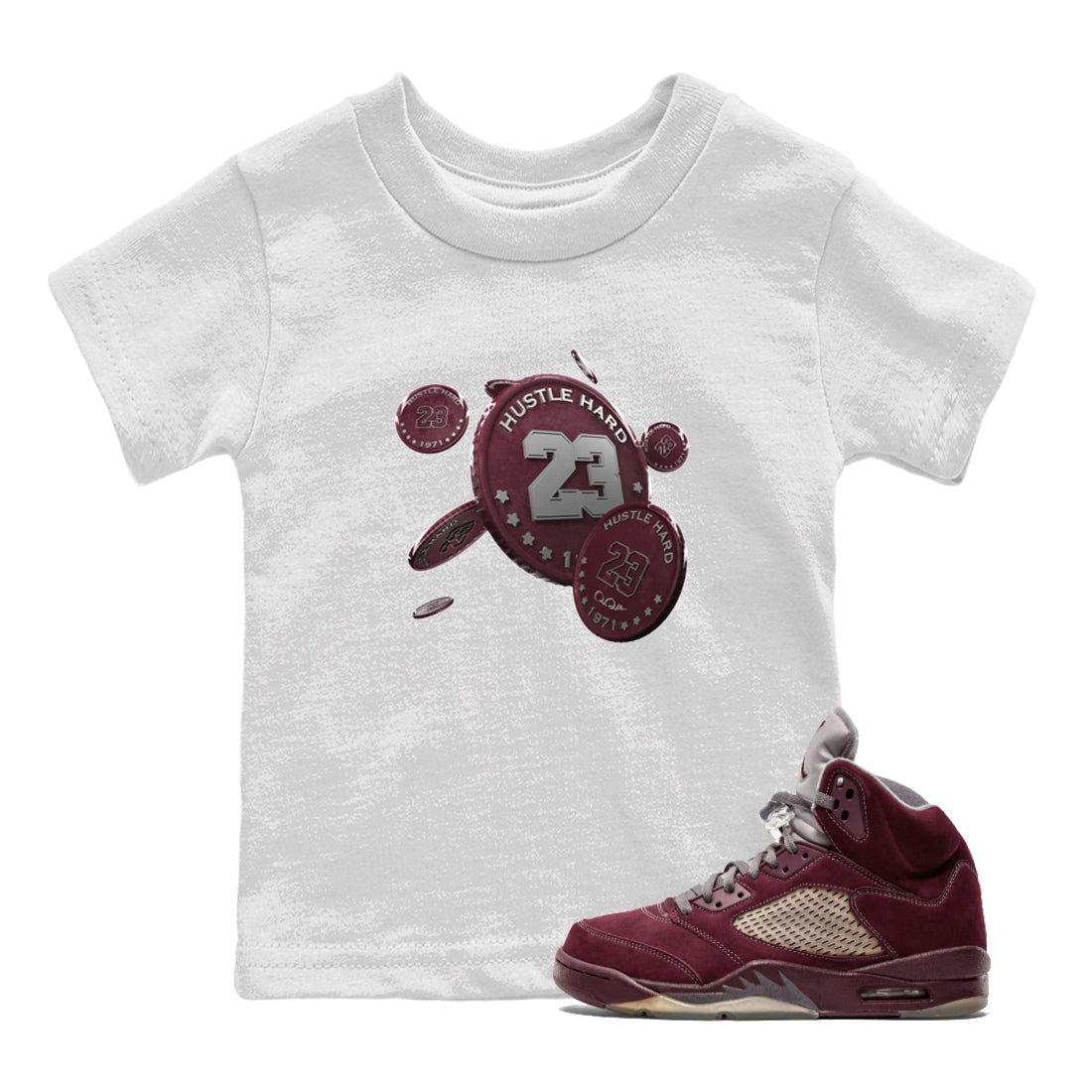 Coin Drop Kids Tops - Air Jordan 5 Burgundy