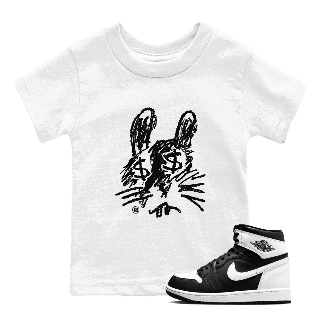 Crayon Bunny snkmatch Tees Kids - Air Jordan 1 Black White