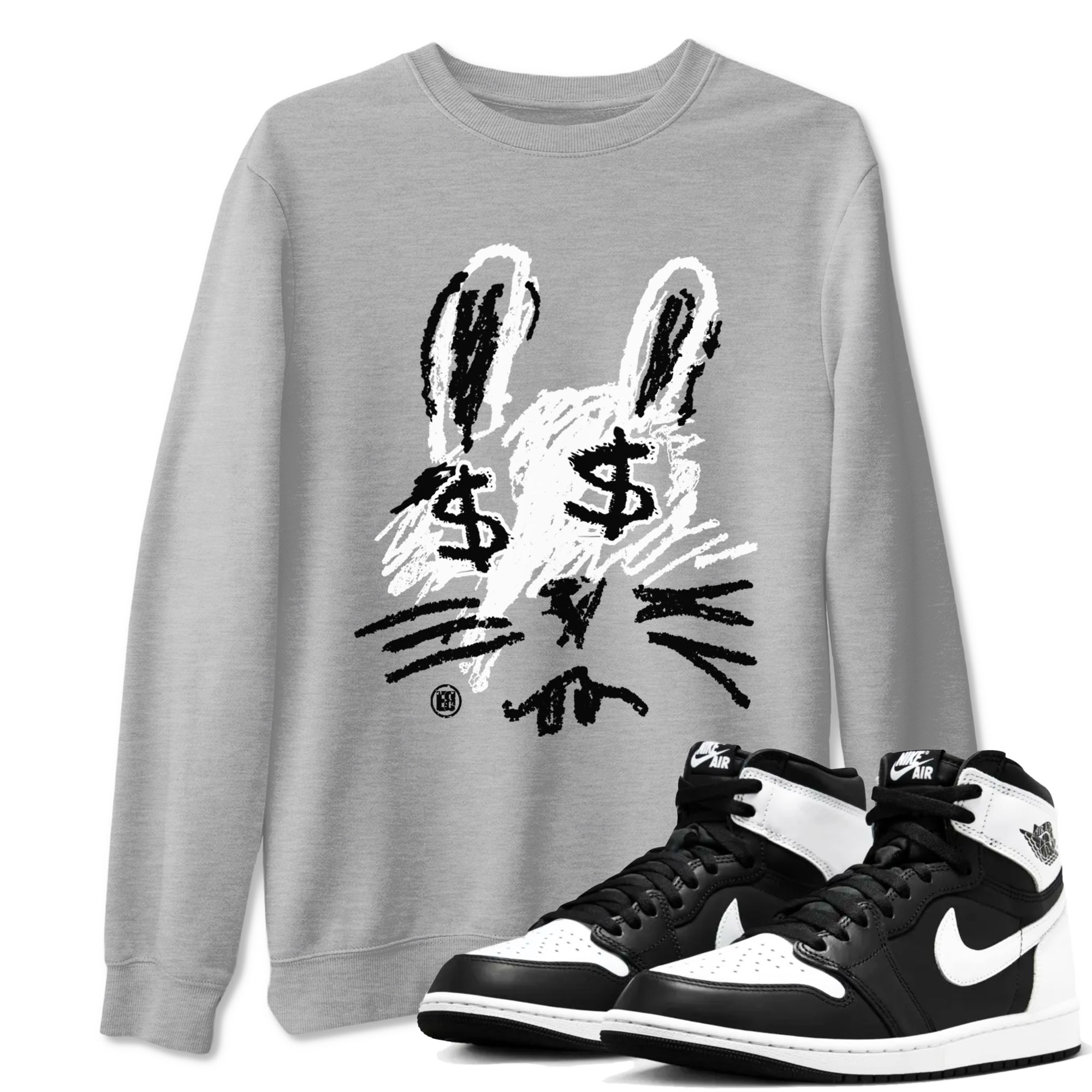 Crayon Bunny snkmatch Tees - Air Jordan 1 Black White