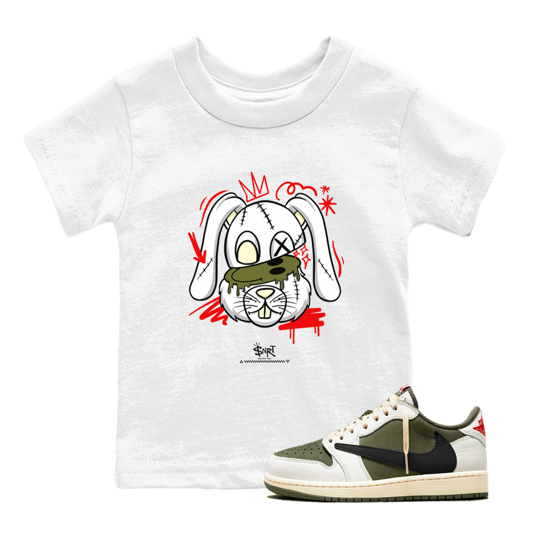 Crazy Bunny snkmatch Tees Kids - Air Jordan 1 Travis Scott Medium Olive