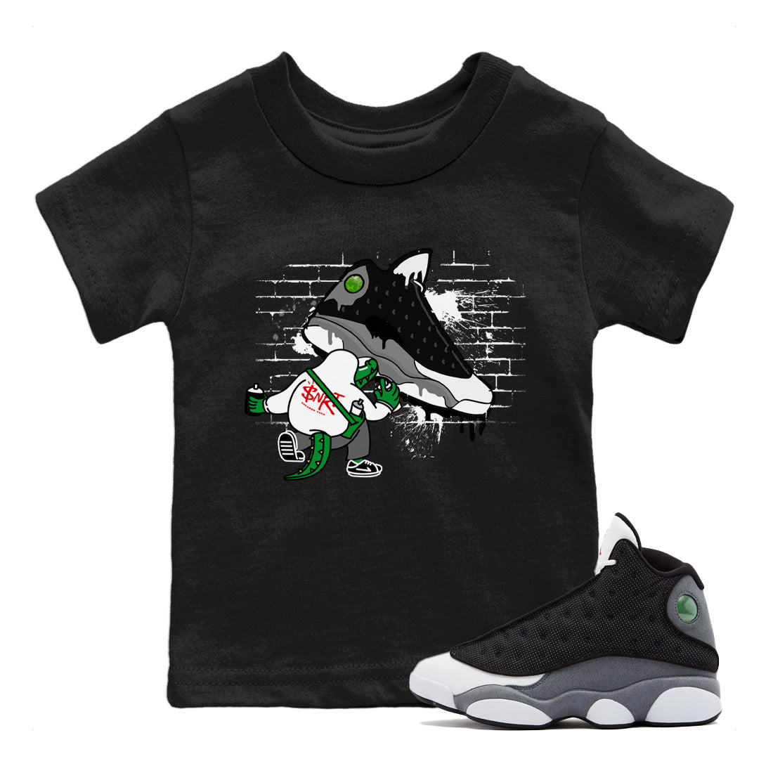 Crocodile Artist Kids Tops - Air Jordan 13 Black Flint