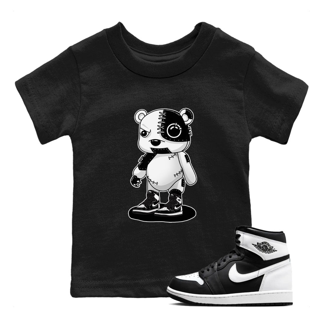 Cyborg Bear snkmatch Tees Kids - Air Jordan 1 Black White