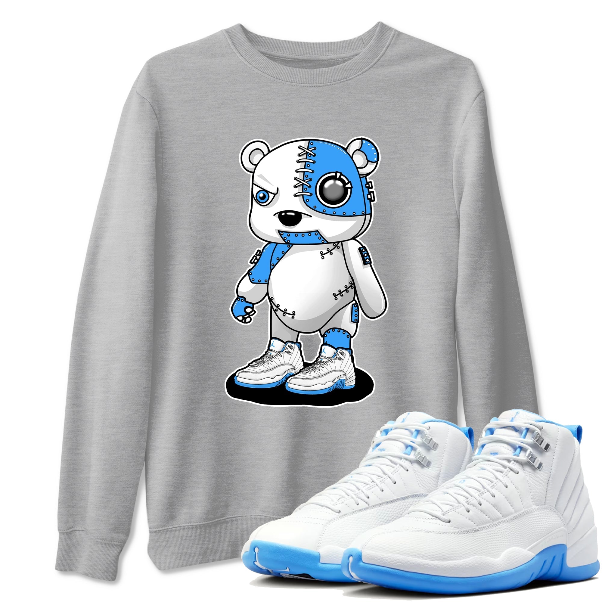 Cyborg Bear snkmatch Tees - Air Jordan 12 White and University Blue