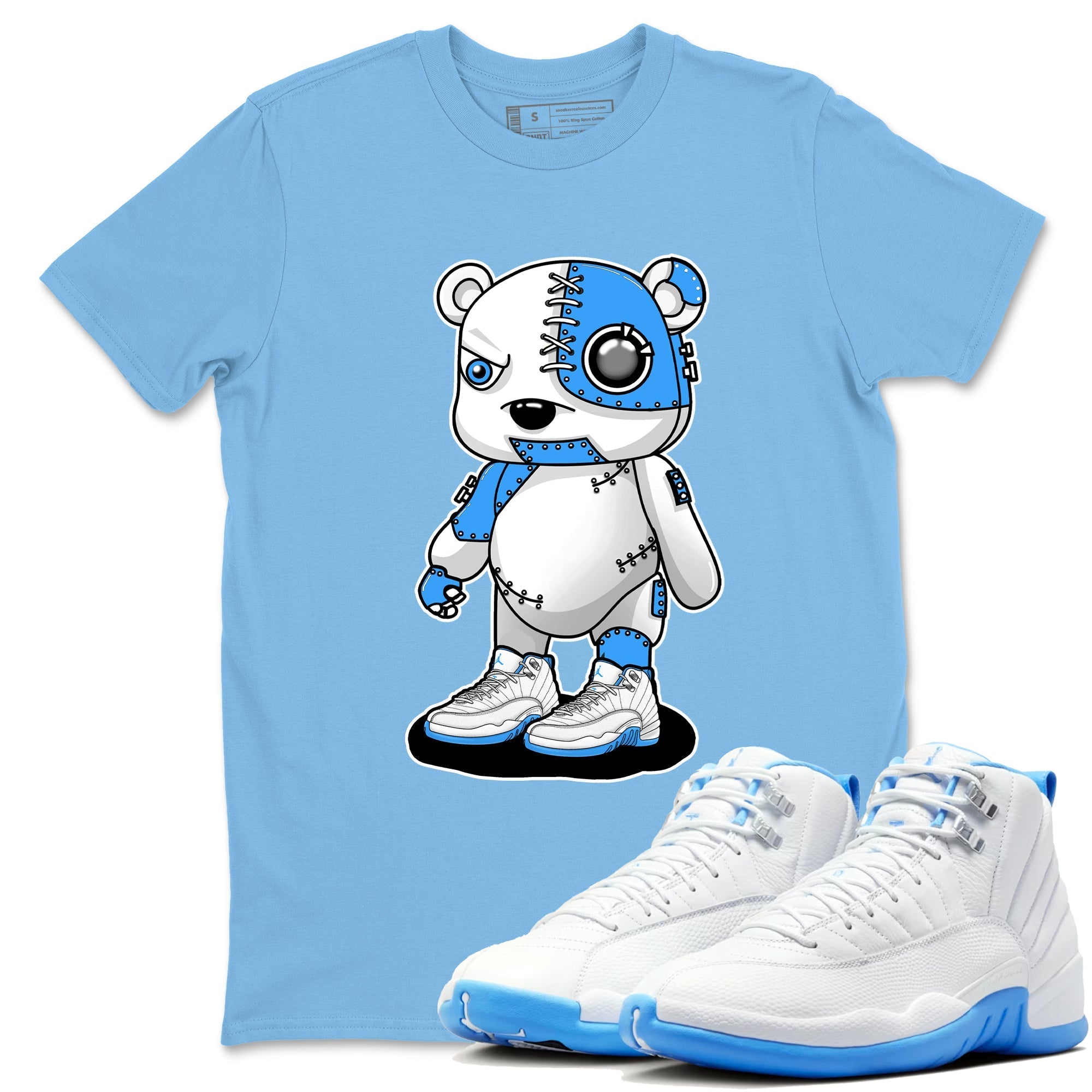 Cyborg Bear snkmatch Tees - Air Jordan 12 White and University Blue