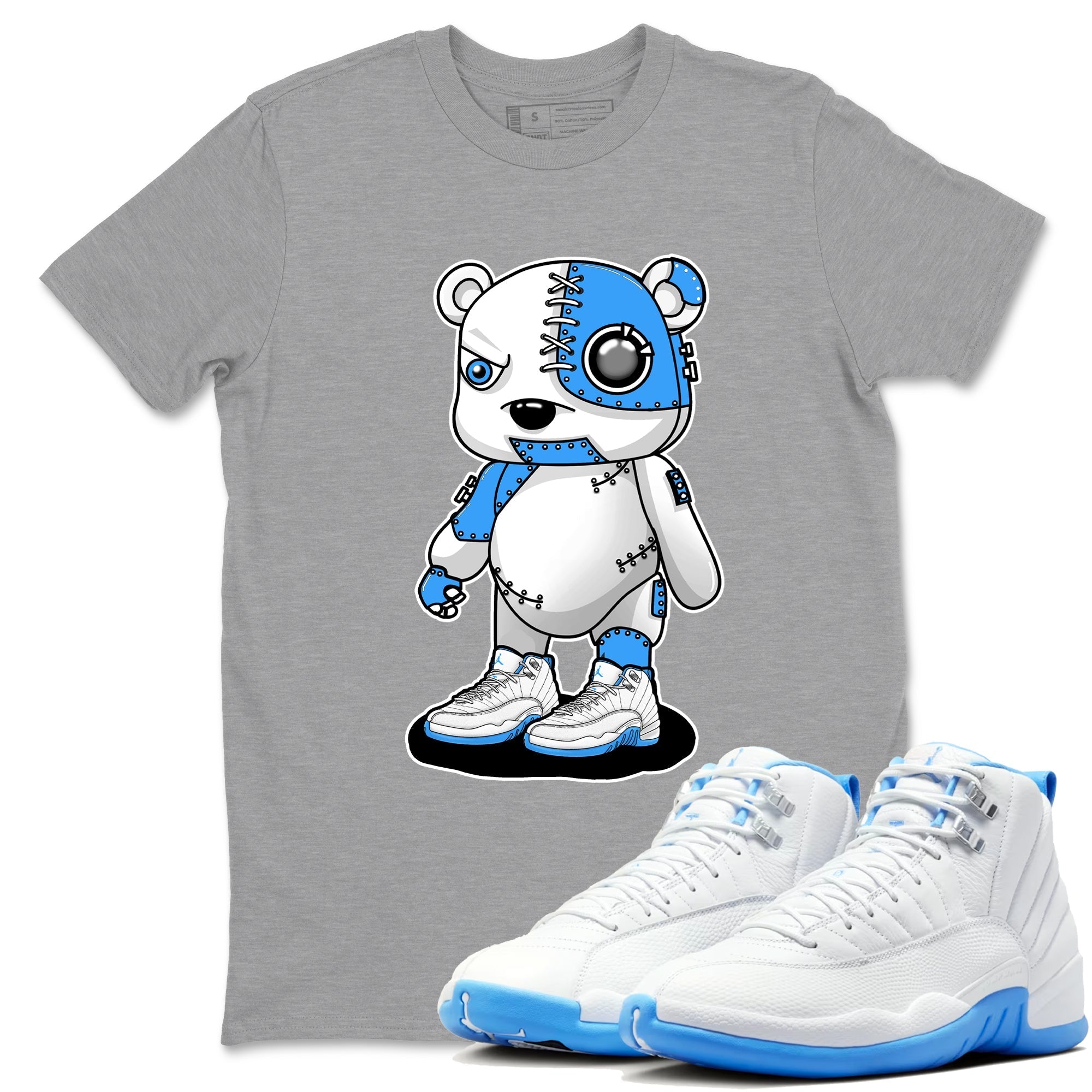 Cyborg Bear snkmatch Tees - Air Jordan 12 White and University Blue