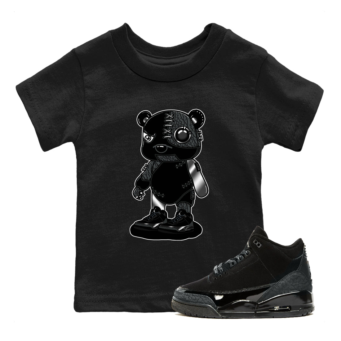 Cyborg Bear snkmatch Tees Kids - Air Jordan 3 Black Cat