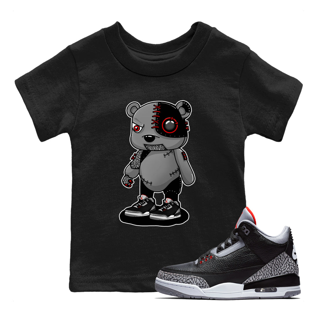 Cyborg Bear snkmatch Tees Kids - Air Jordan 3 Black Cement