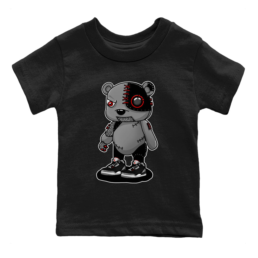 Cyborg Bear snkmatch Tees Kids - Air Jordan 3 Black Cement