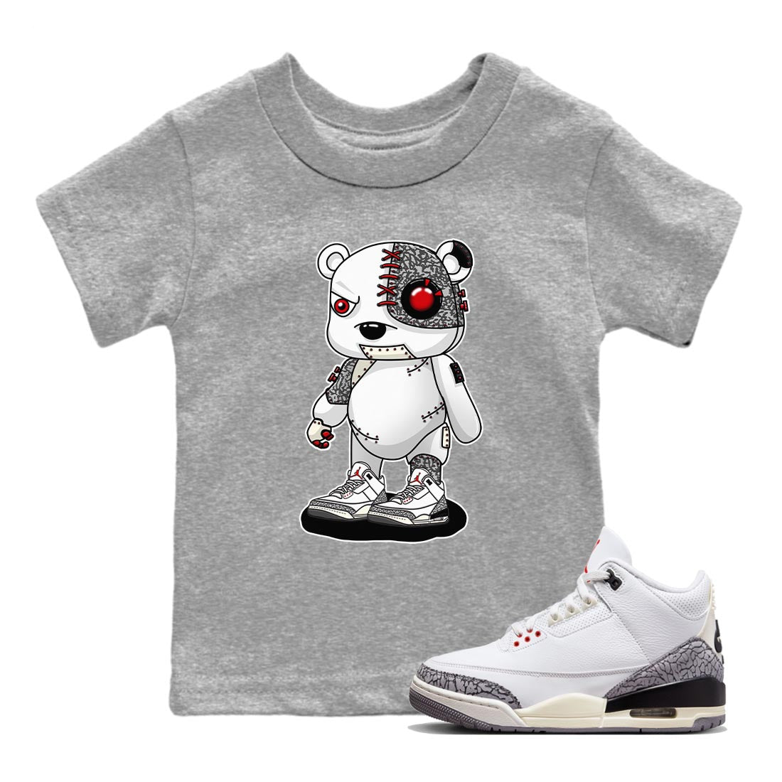 Cyborg Bear Kids Tops - Air Jordan 3 White Cement
