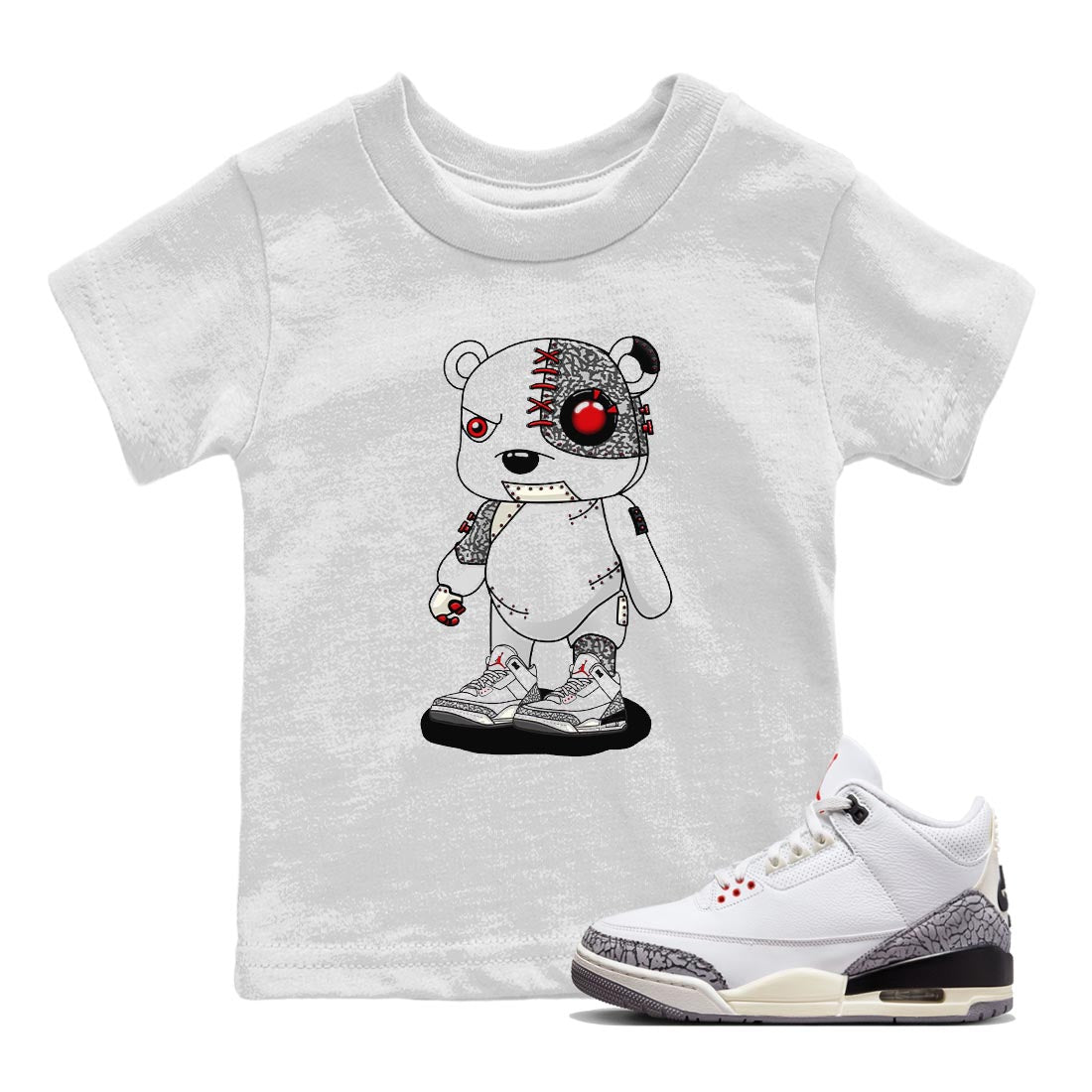 Cyborg Bear Kids Tops - Air Jordan 3 White Cement