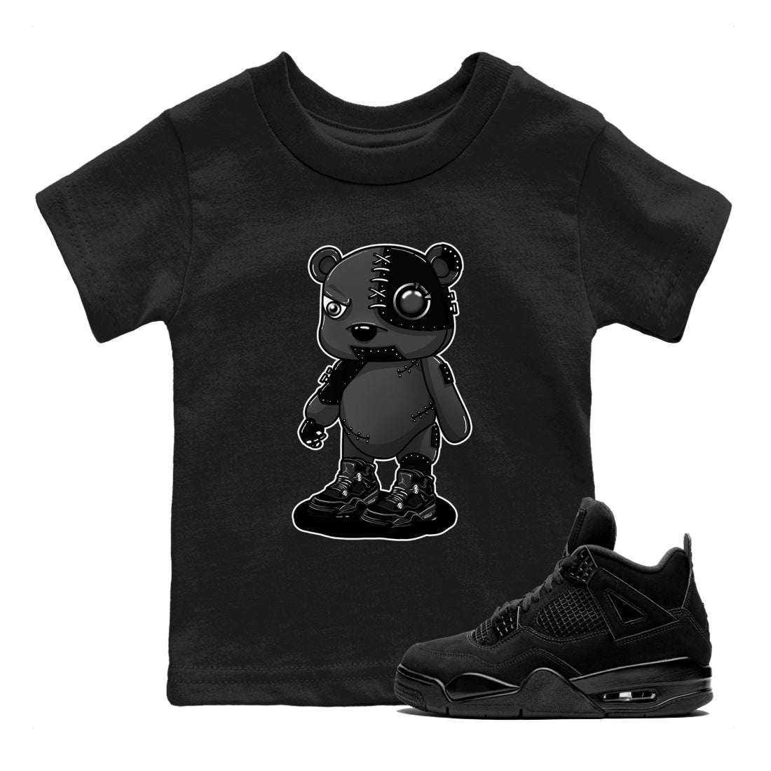 Cyborg Bear snkmatch Tees Kids - Air Jordan 4 Black Cat