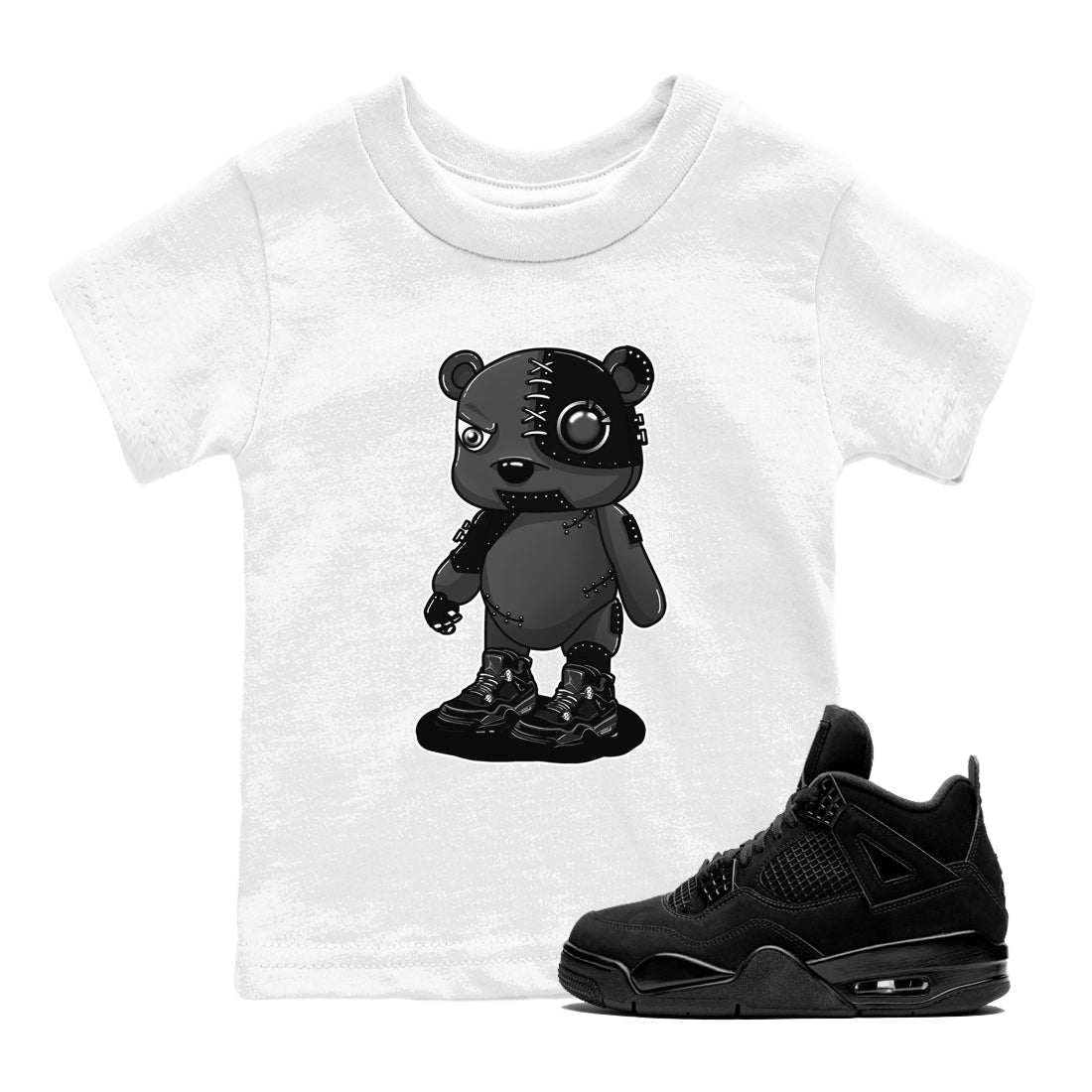 Cyborg Bear snkmatch Tees Kids - Air Jordan 4 Black Cat