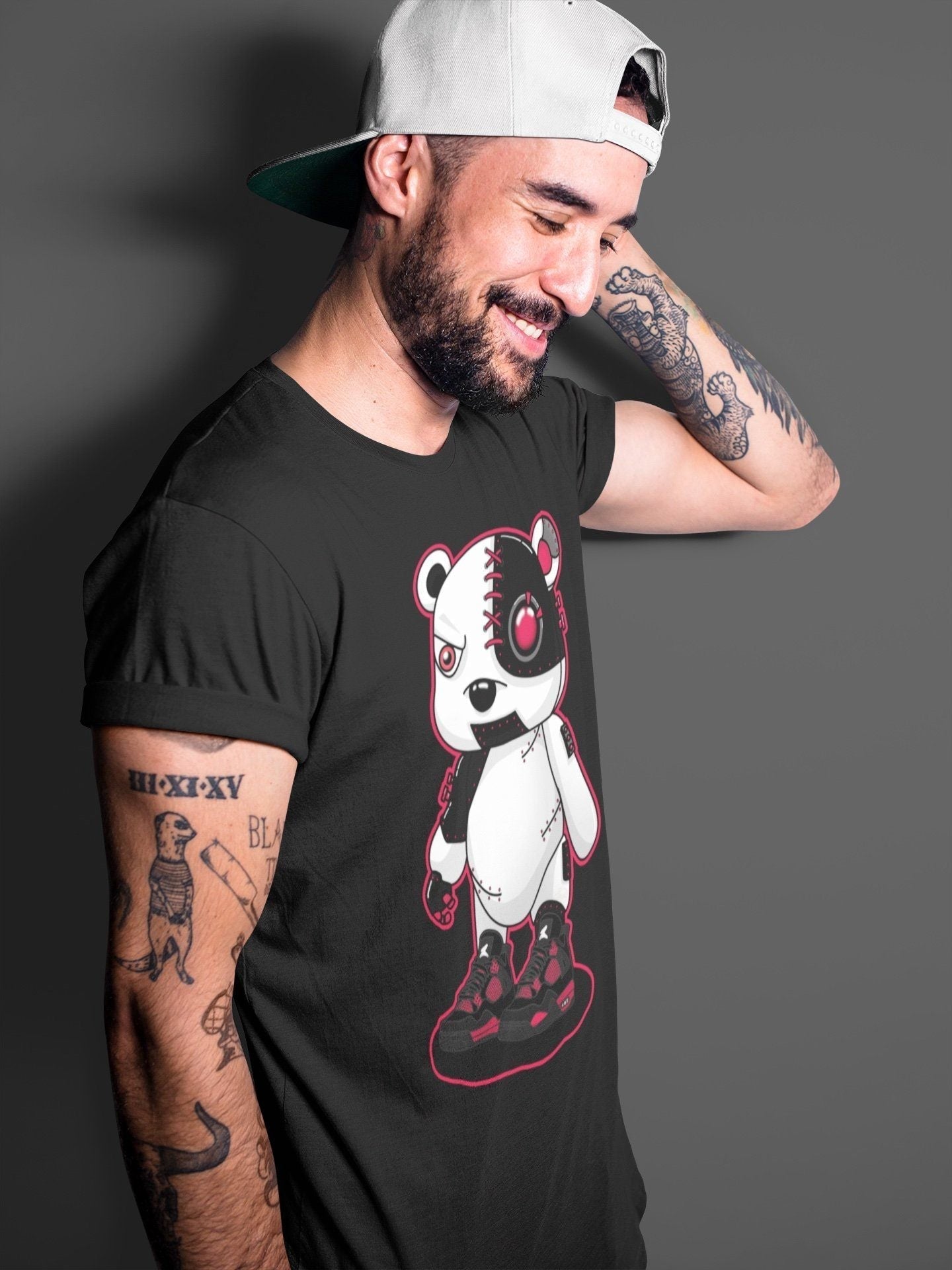 Cyborg Bear Unisex Tops - Air Jordan 4 Red Thunder
