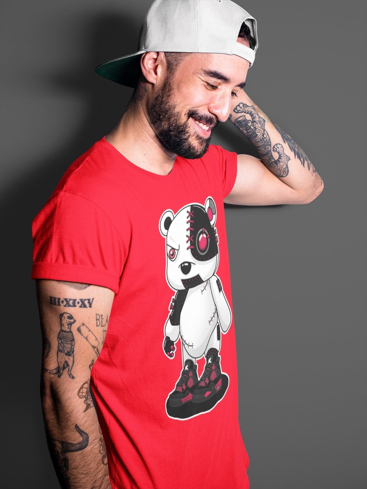 Cyborg Bear Unisex Tops - Air Jordan 4 Red Thunder
