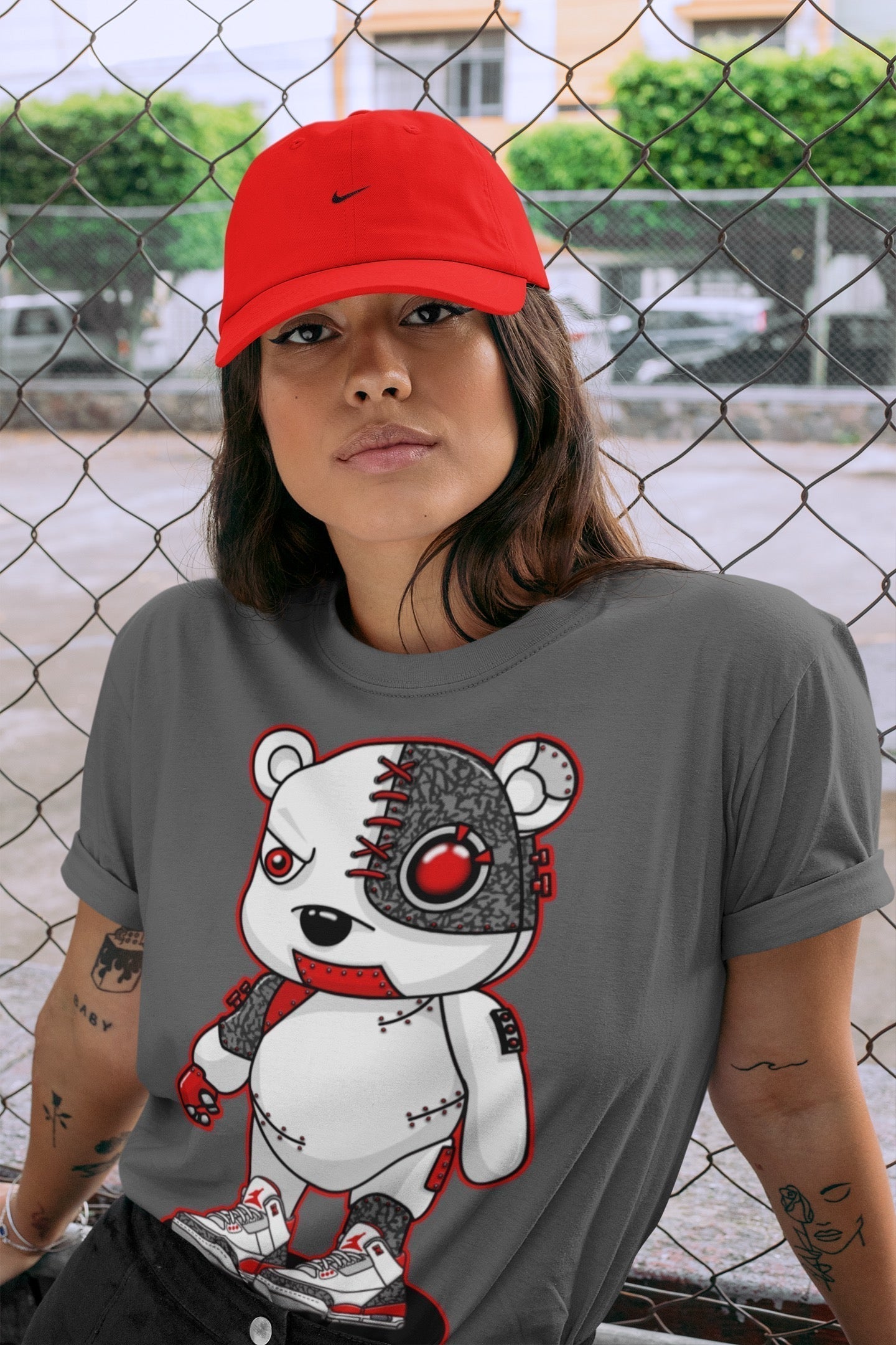 Cyborg Bear Unisex Tops - Air Jordan 3 Fire Red