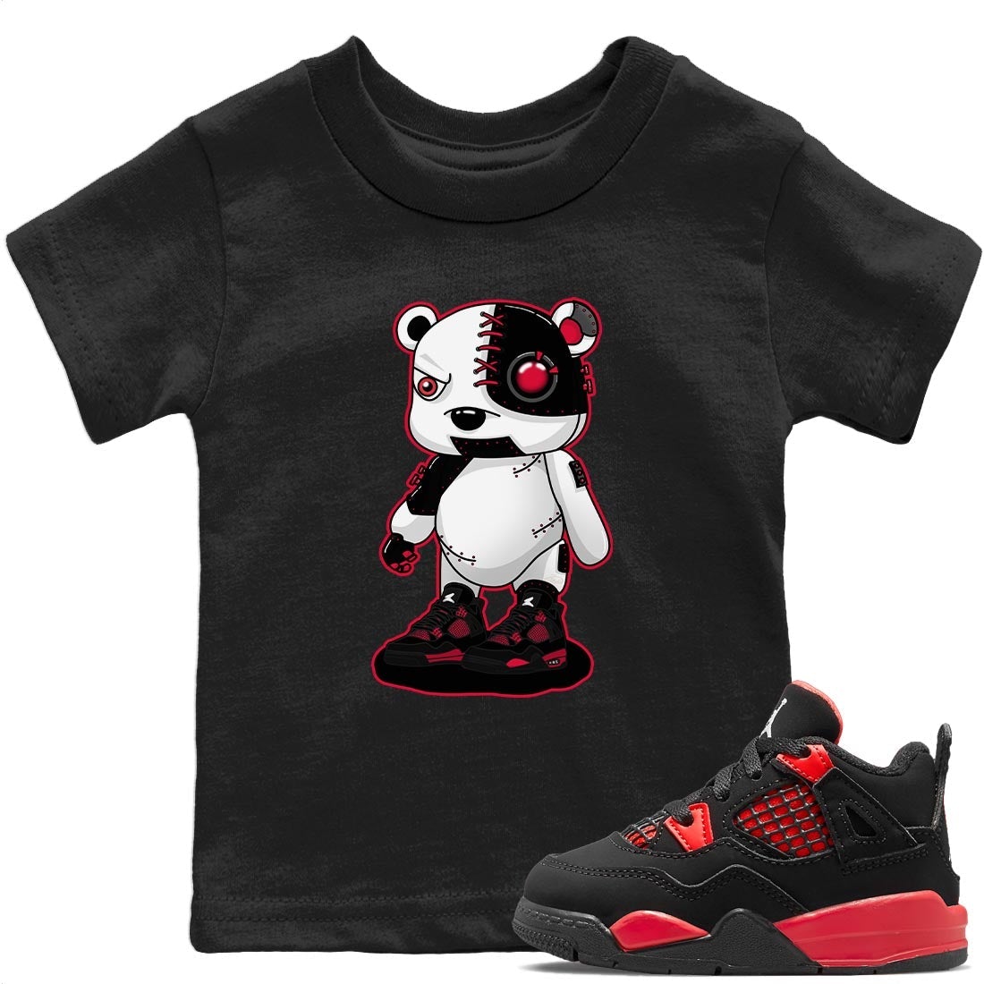 Cyborg Bear Kids Tops - Air Jordan 4 Red Thunder