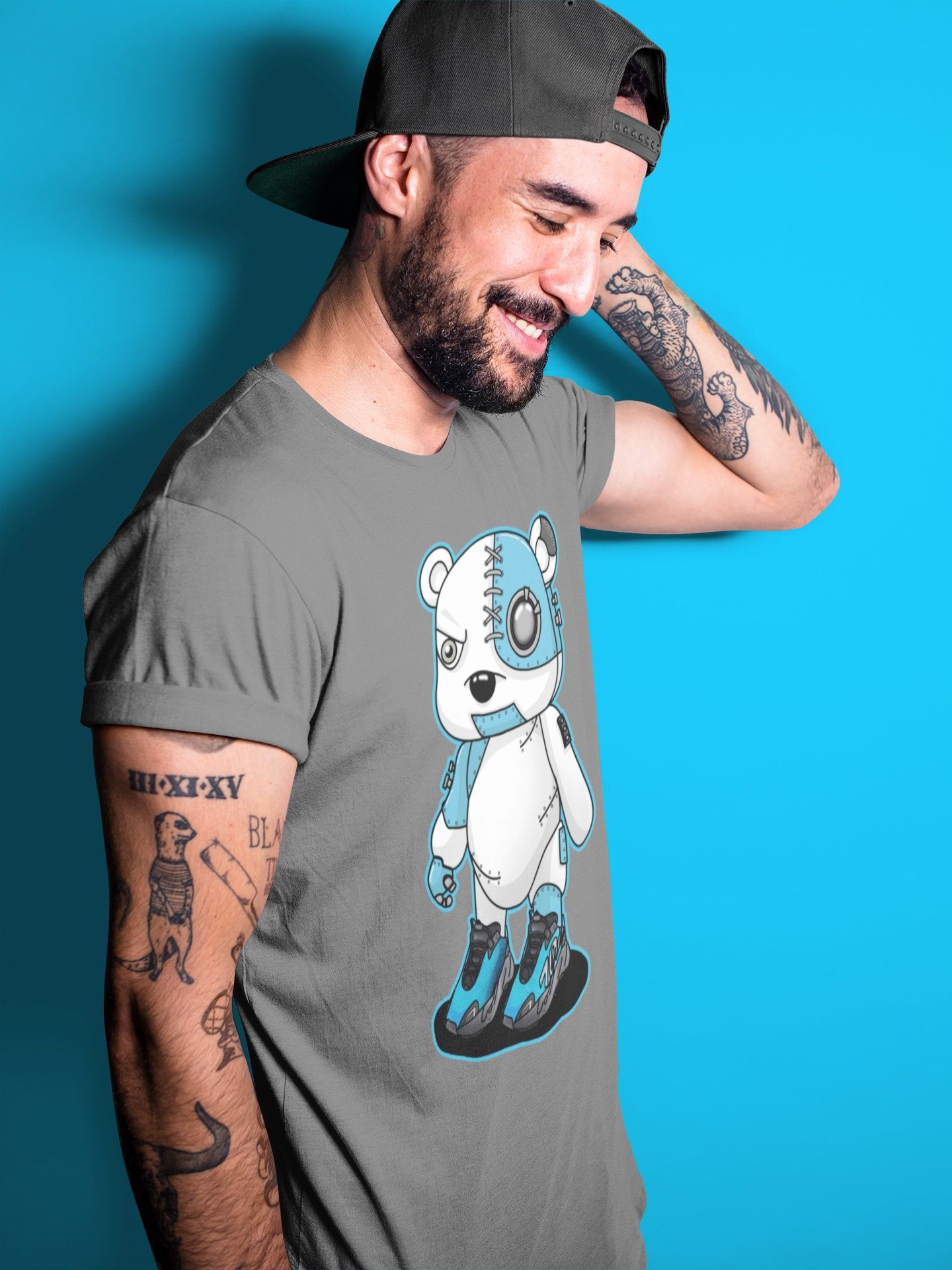 Cyborg Bear Unisex Tops - Yeezy 700 Bright Cyan