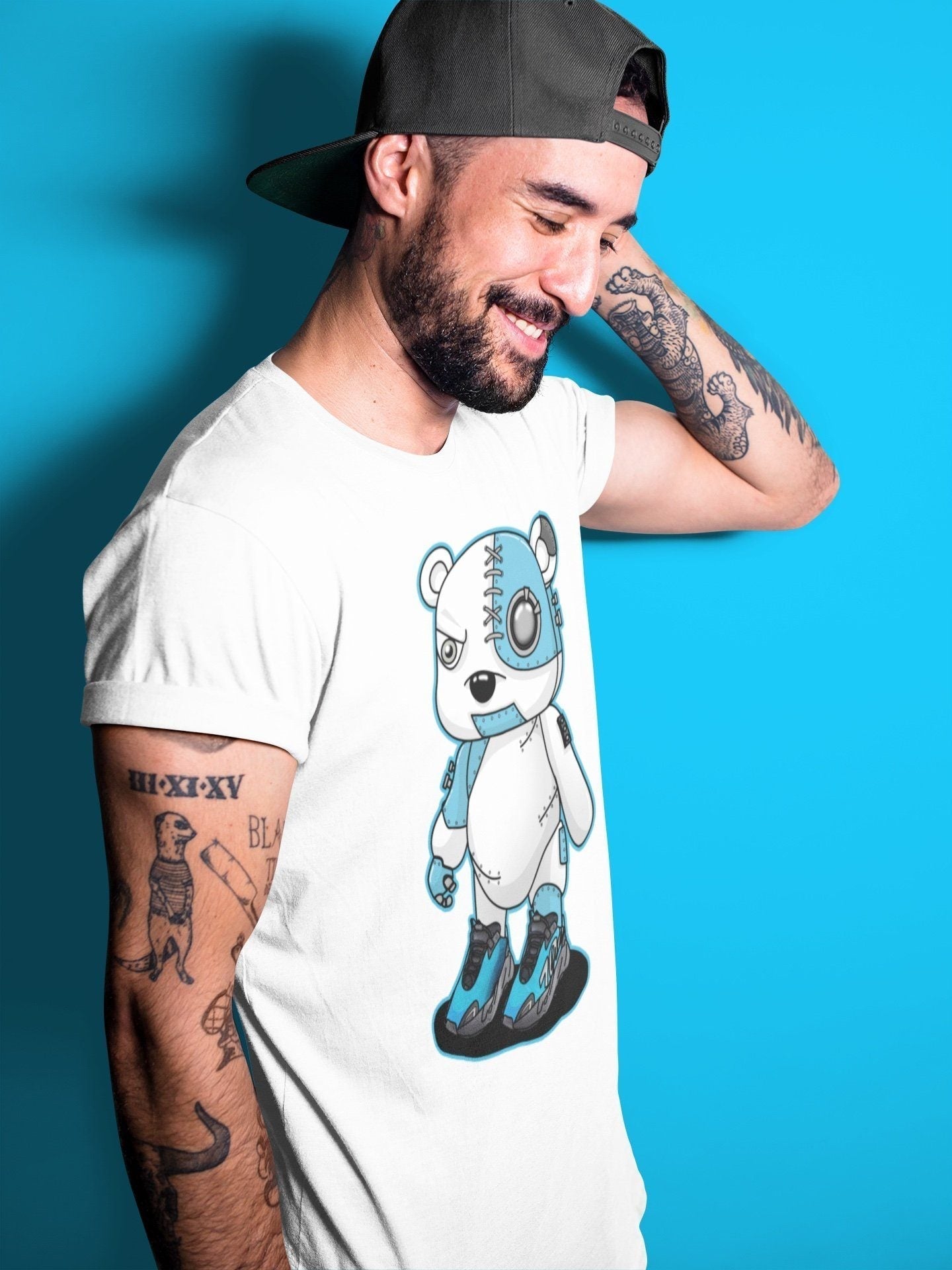 Cyborg Bear Unisex Tops - Yeezy 700 Bright Cyan