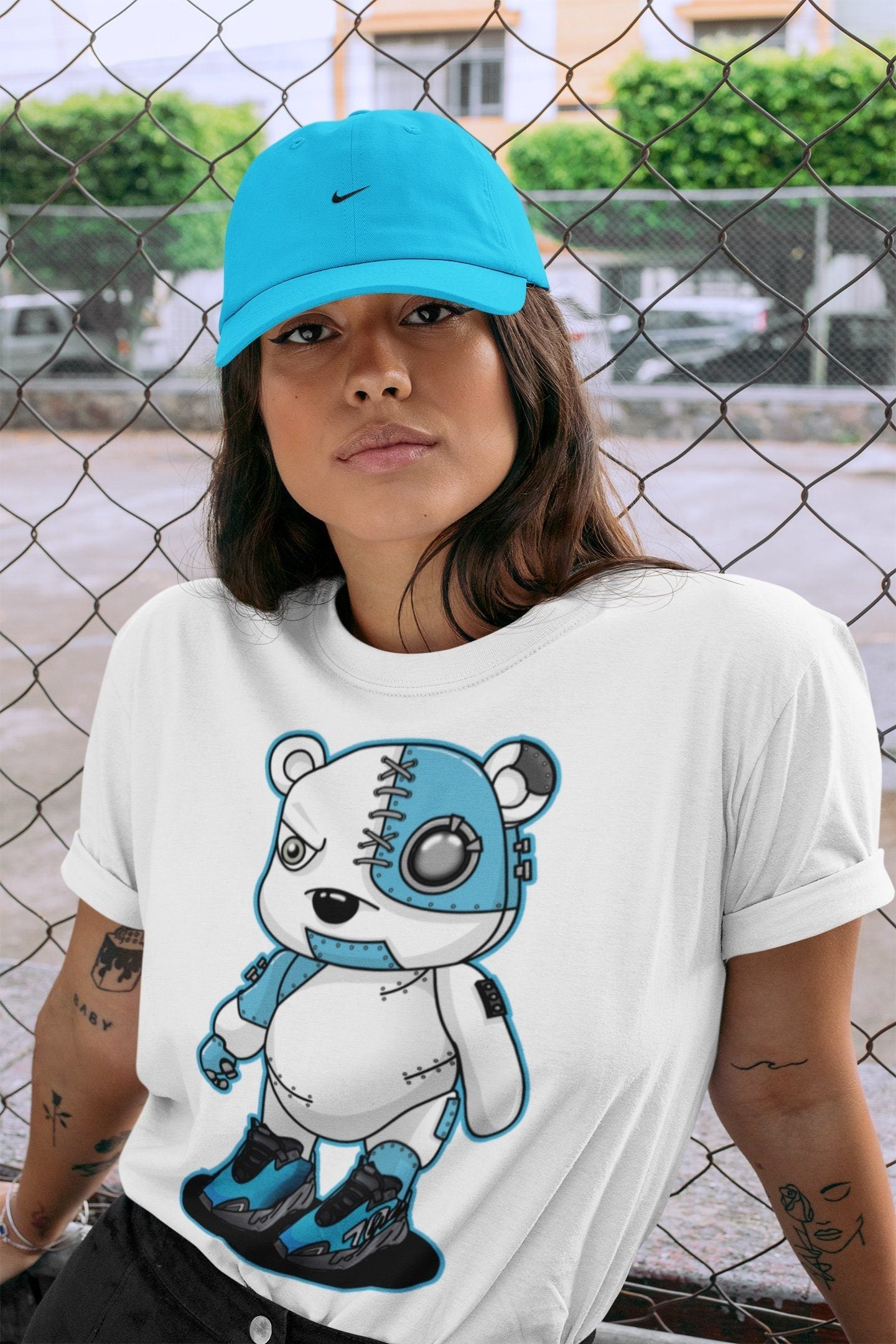 Cyborg Bear Unisex Tops - Yeezy 700 Bright Cyan