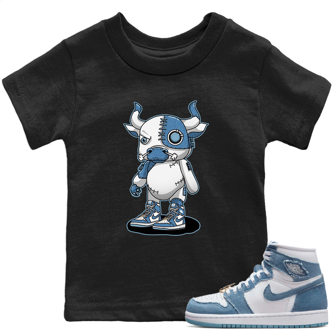 Cyborg Bull Kids Tops - Air Jordan 1 Denim