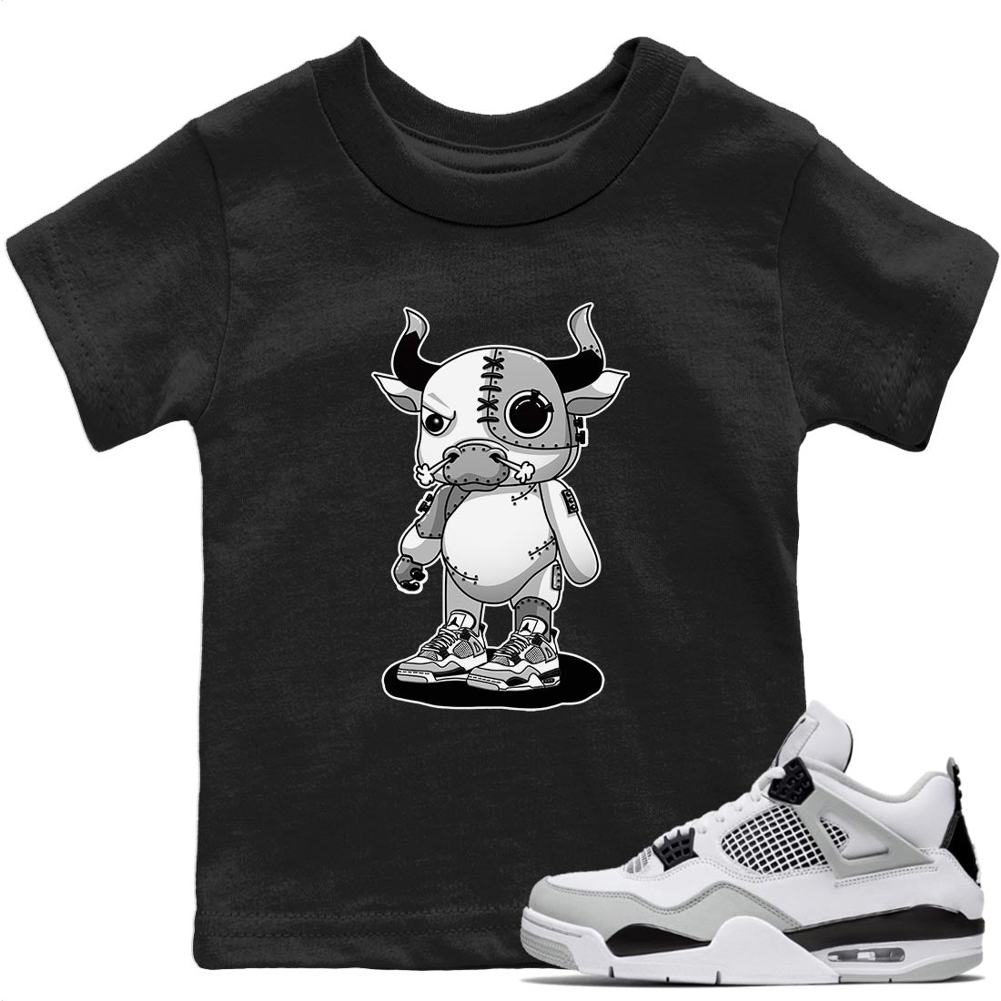 Cyborg Bull Kids Tops - Air Jordan 4 Military Black