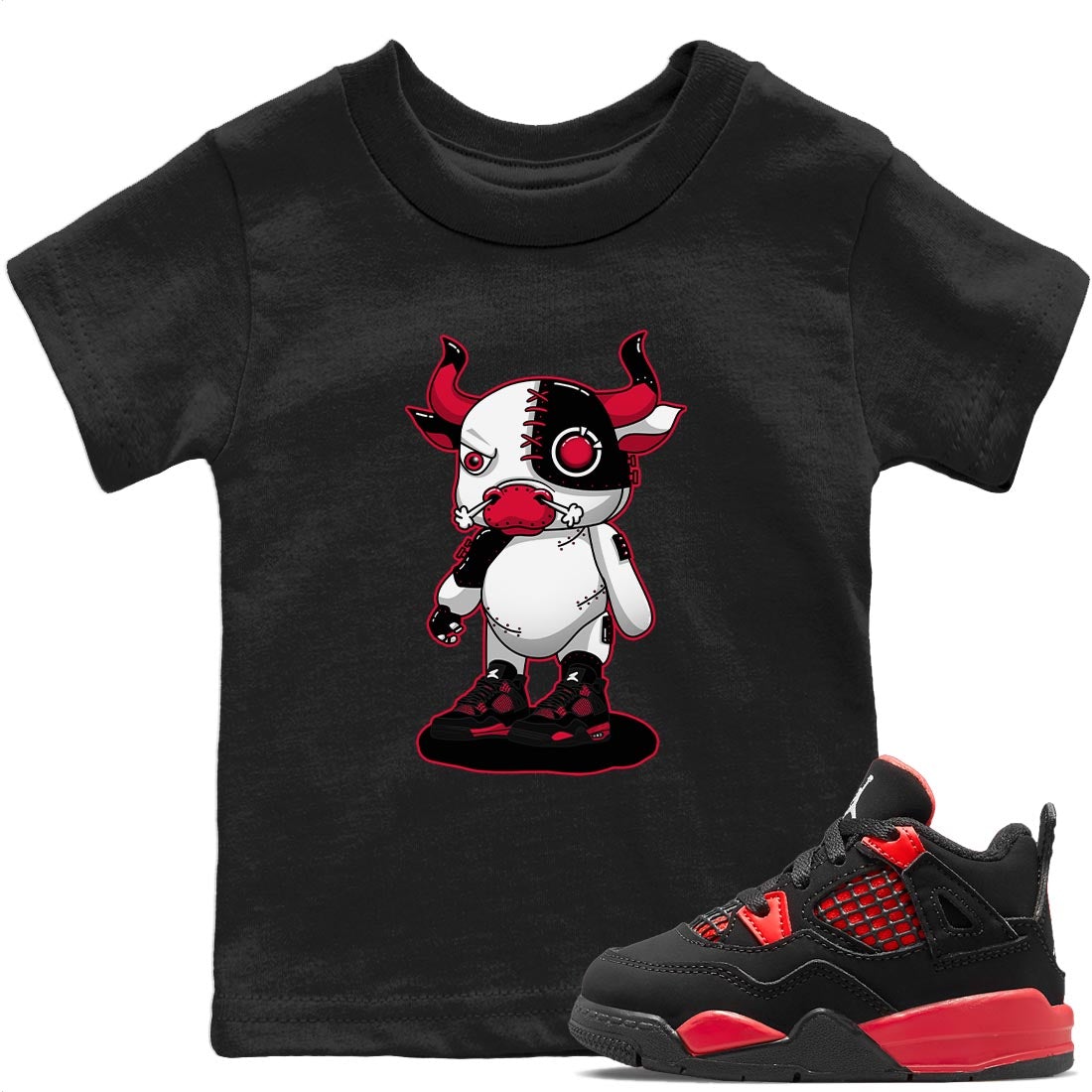 Cyborg Bull Kids Tops - Air Jordan 4 Red Thunder