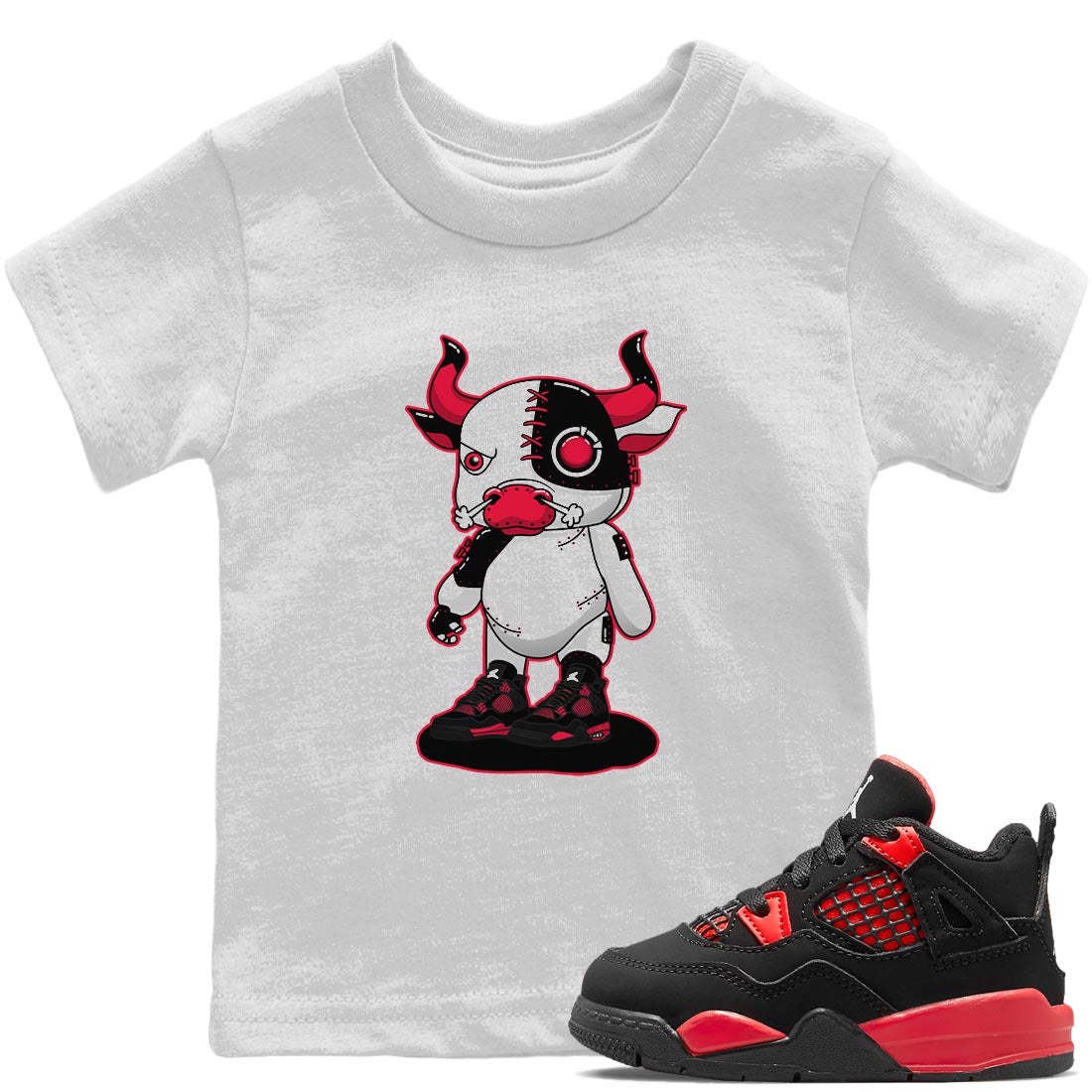 Cyborg Bull Kids Tops - Air Jordan 4 Red Thunder