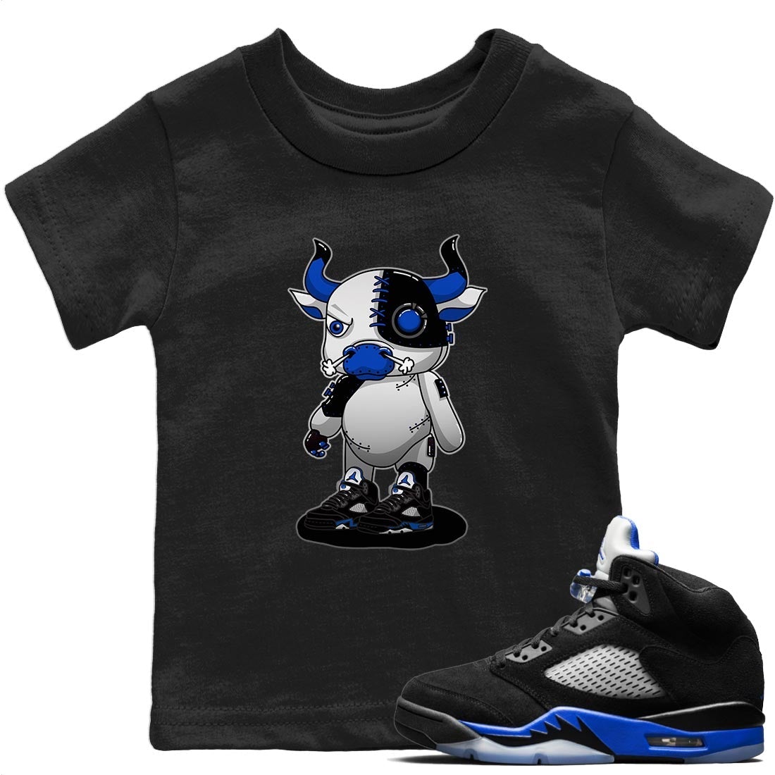 Cyborg Bull Kids Tops - Air Jordan 5 Racer Blue