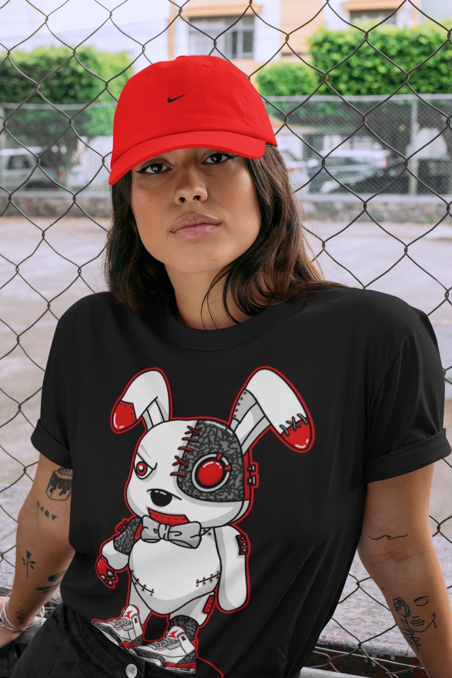 Cyborg Bunny Unisex Tops - Air Jordan 3 Fire Red
