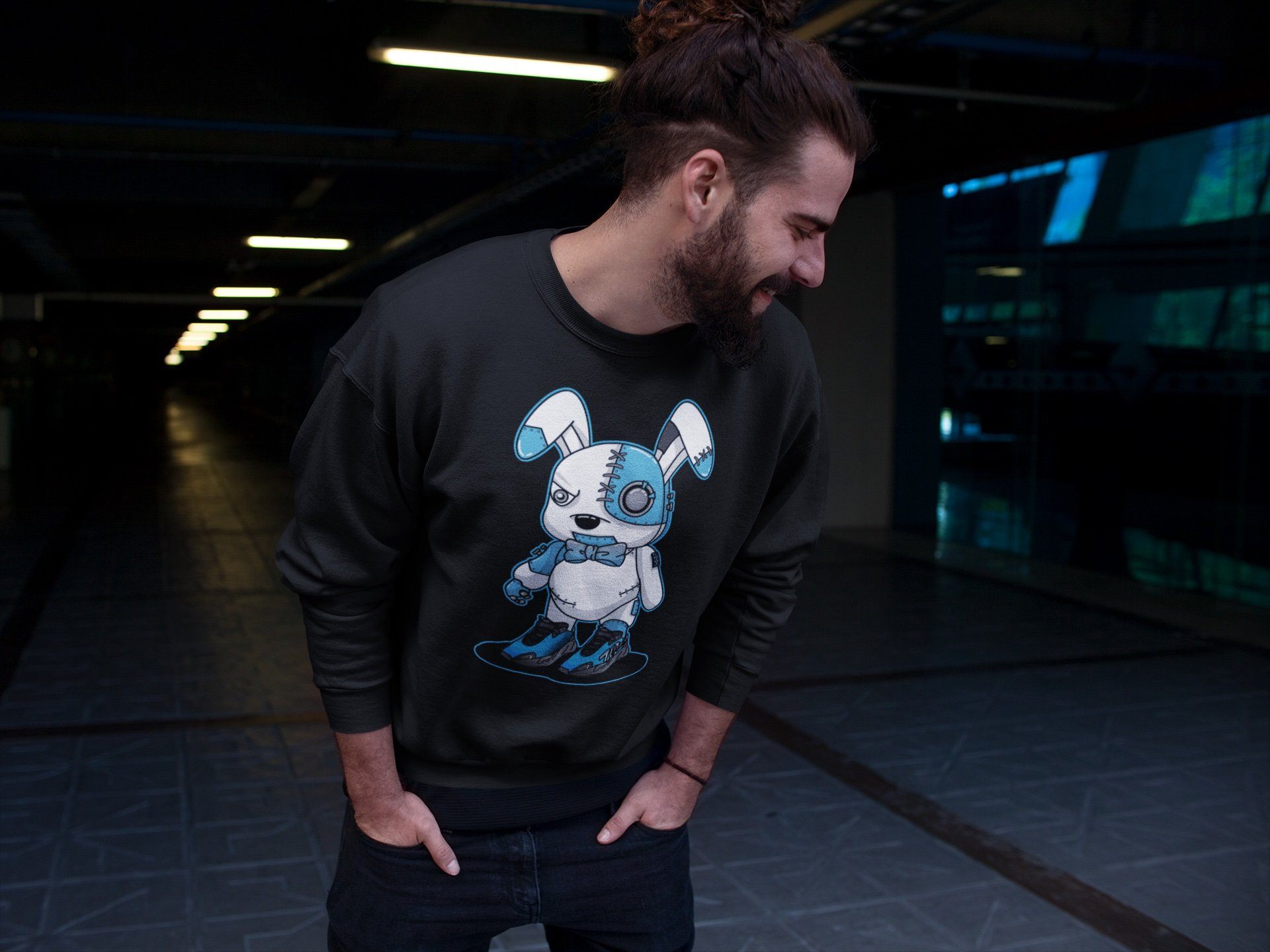 Cyborg Bunny Unisex Tops - Yeezy 700 Bright Cyan