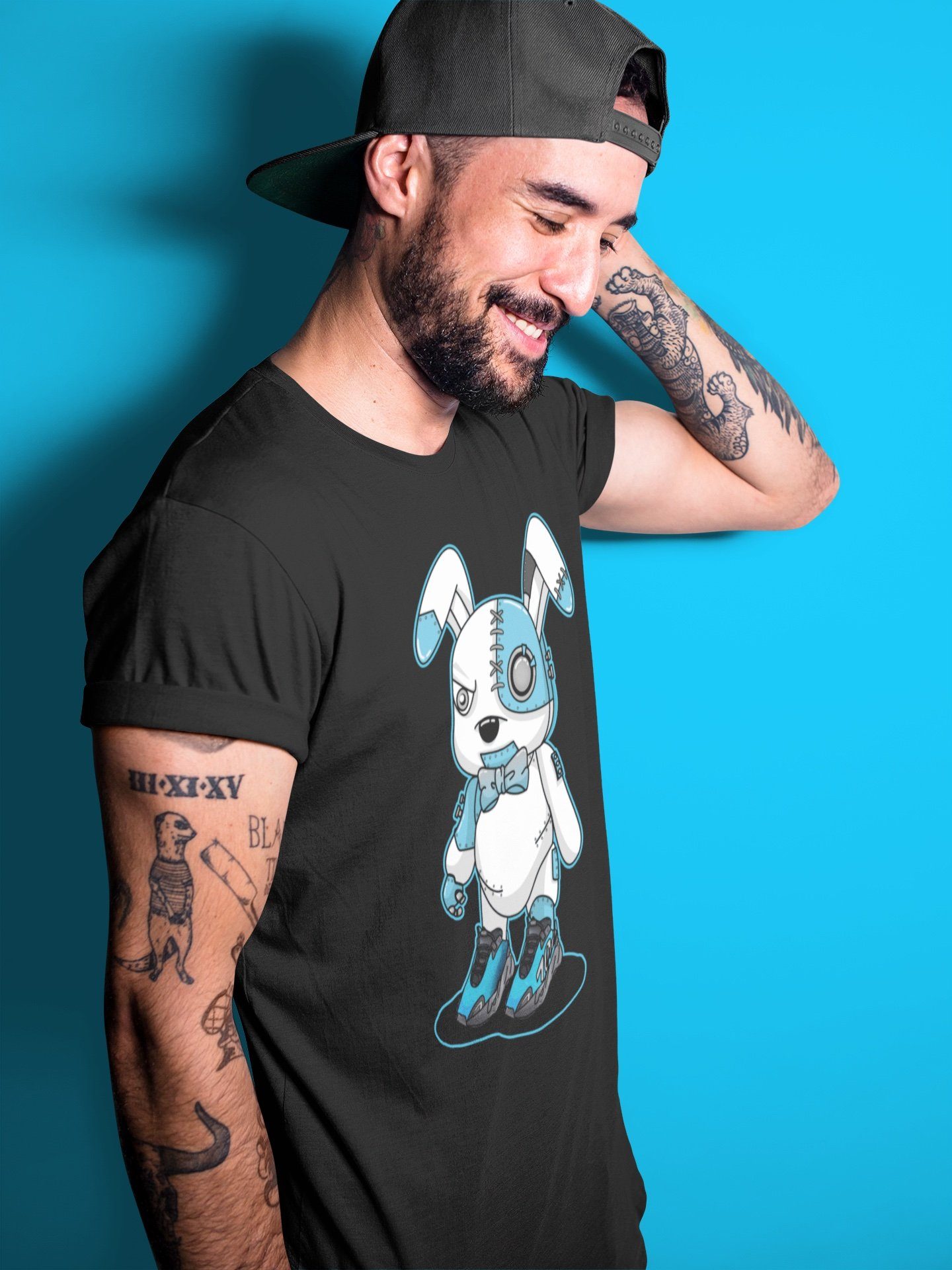 Cyborg Bunny Unisex Tops - Yeezy 700 Bright Cyan