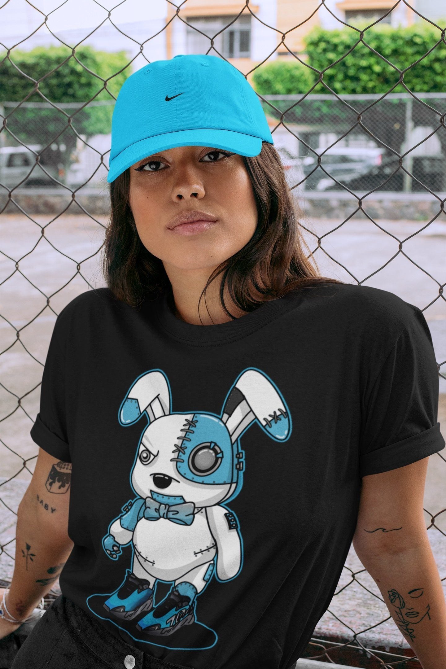 Cyborg Bunny Unisex Tops - Yeezy 700 Bright Cyan