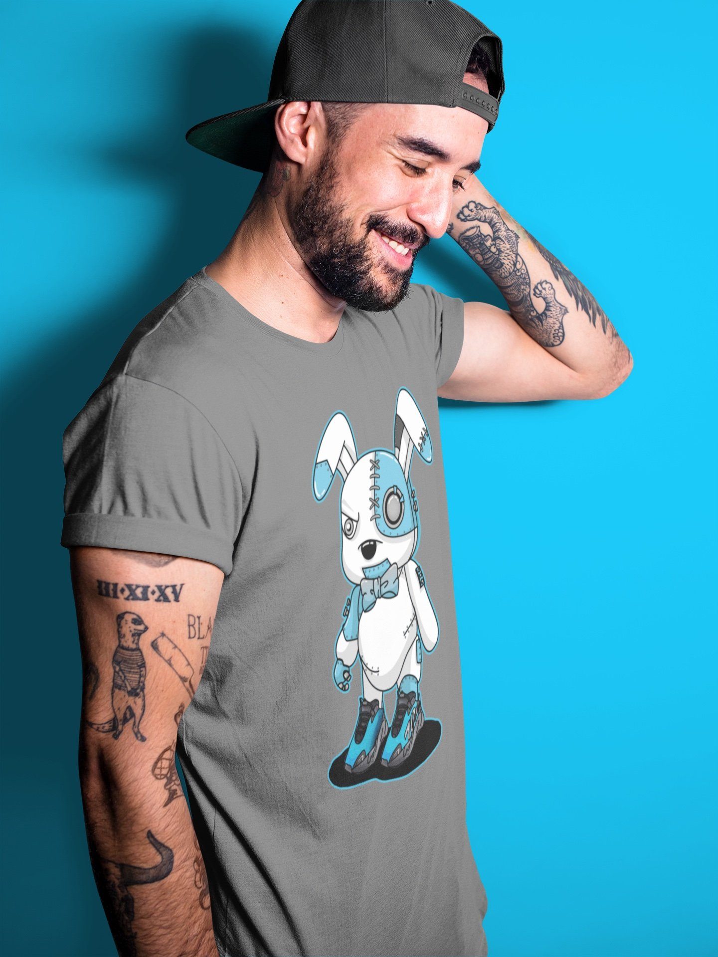 Cyborg Bunny Unisex Tops - Yeezy 700 Bright Cyan