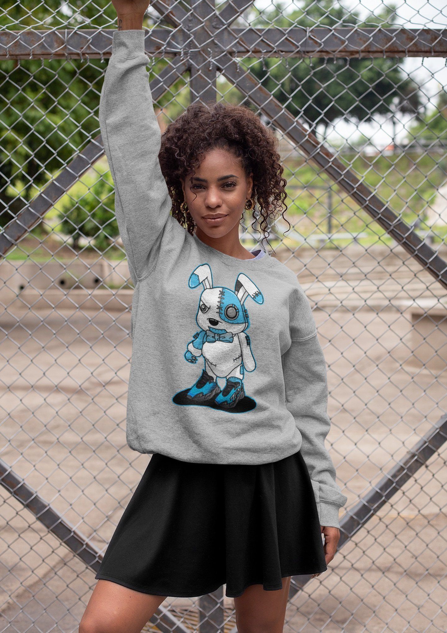 Cyborg Bunny Unisex Tops - Yeezy 700 Bright Cyan