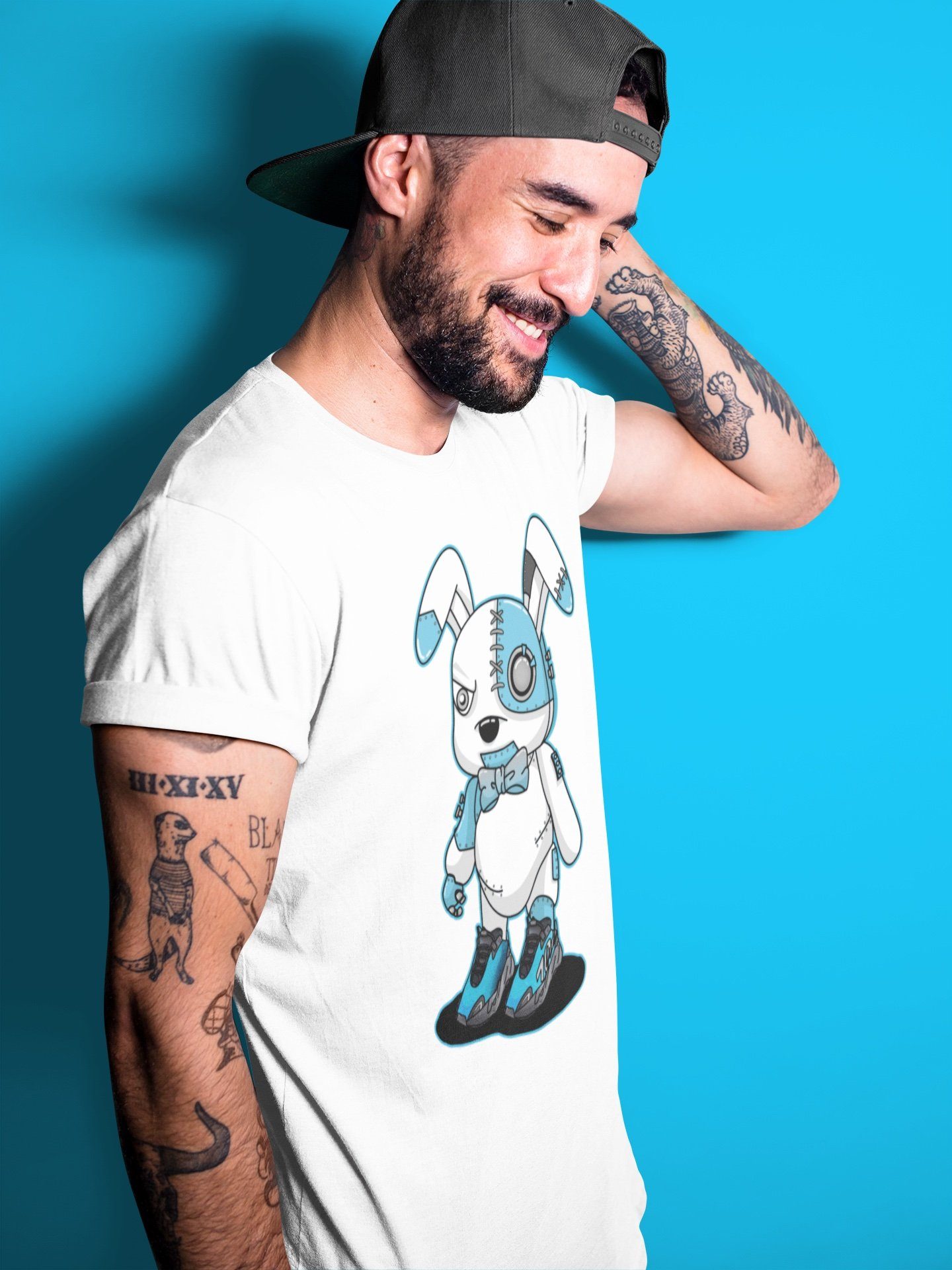 Cyborg Bunny Unisex Tops - Yeezy 700 Bright Cyan