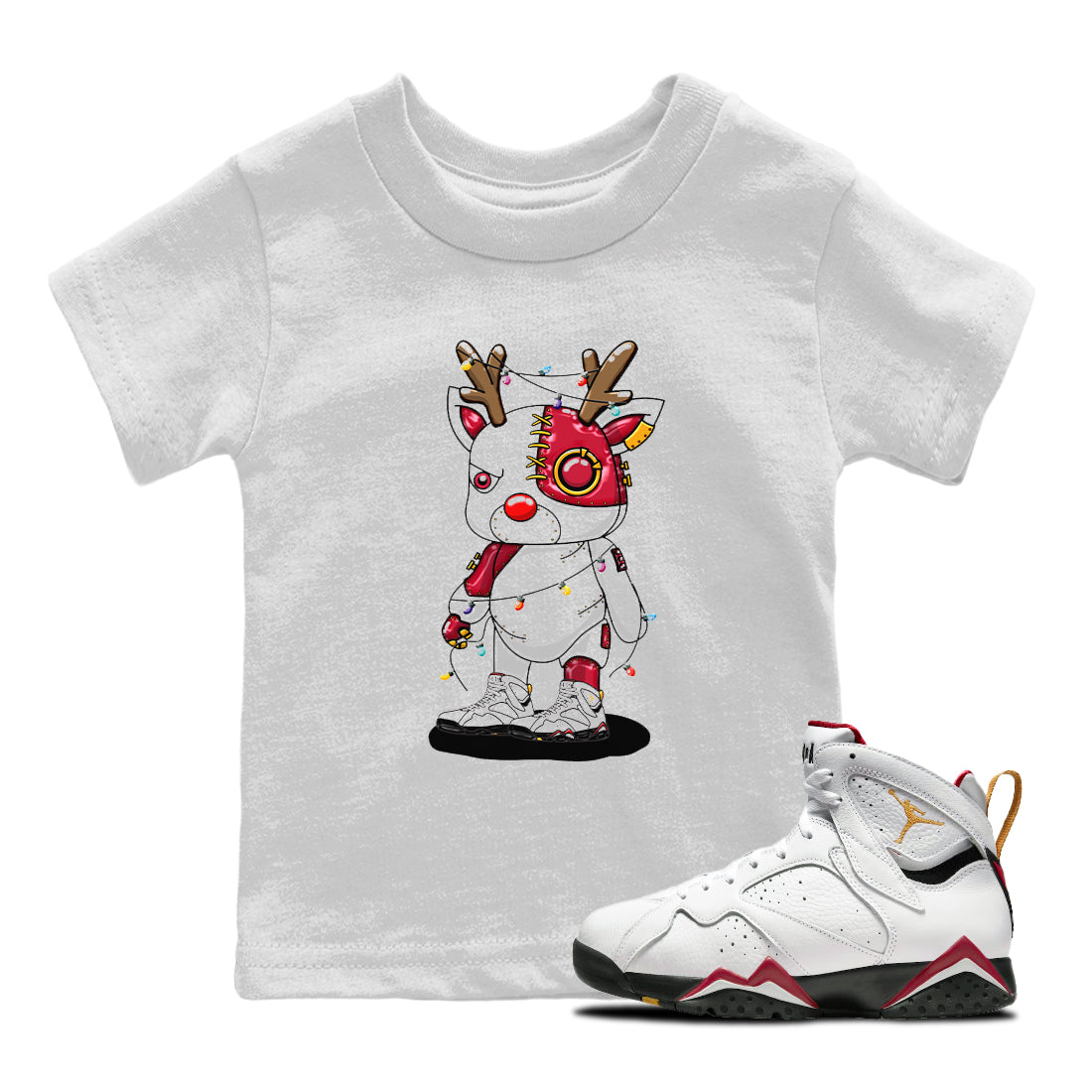 Cyborg Reindeer Kids Tops - Air Jordan 7 Cardinal