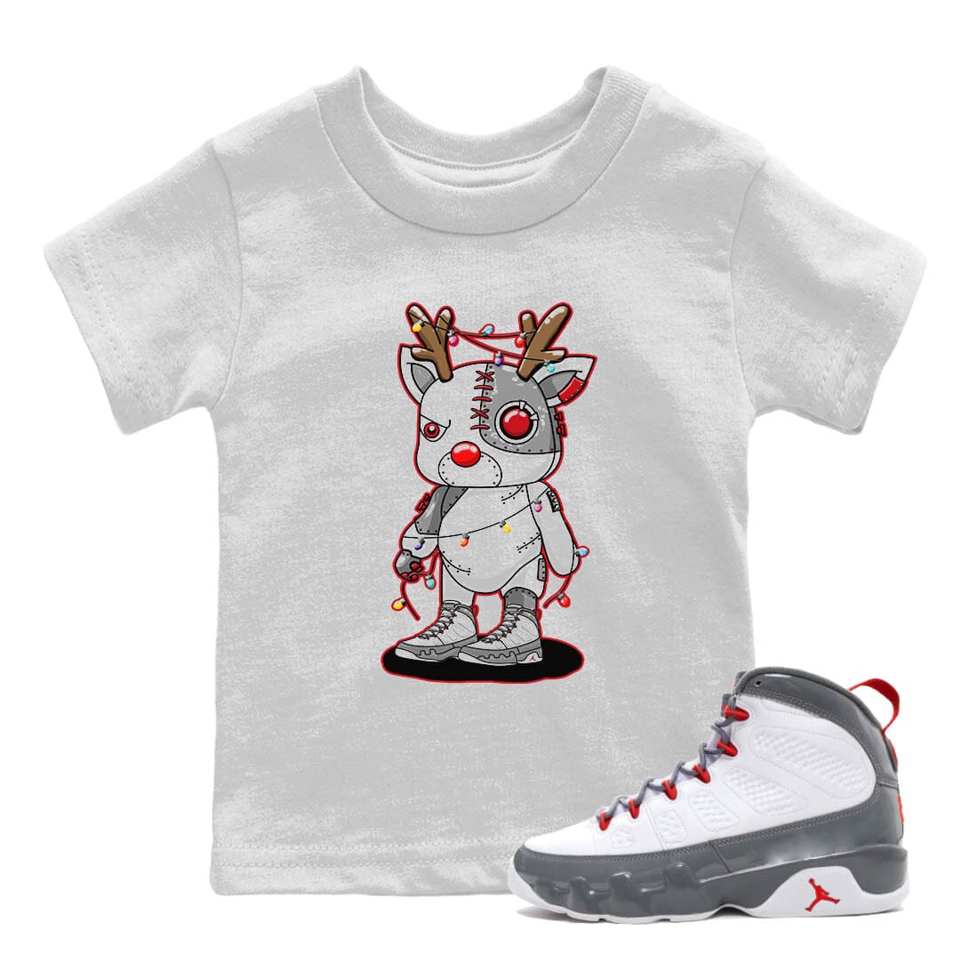 Cyborg Reindeer Kids Tops - Air Jordan 9 Fire Red