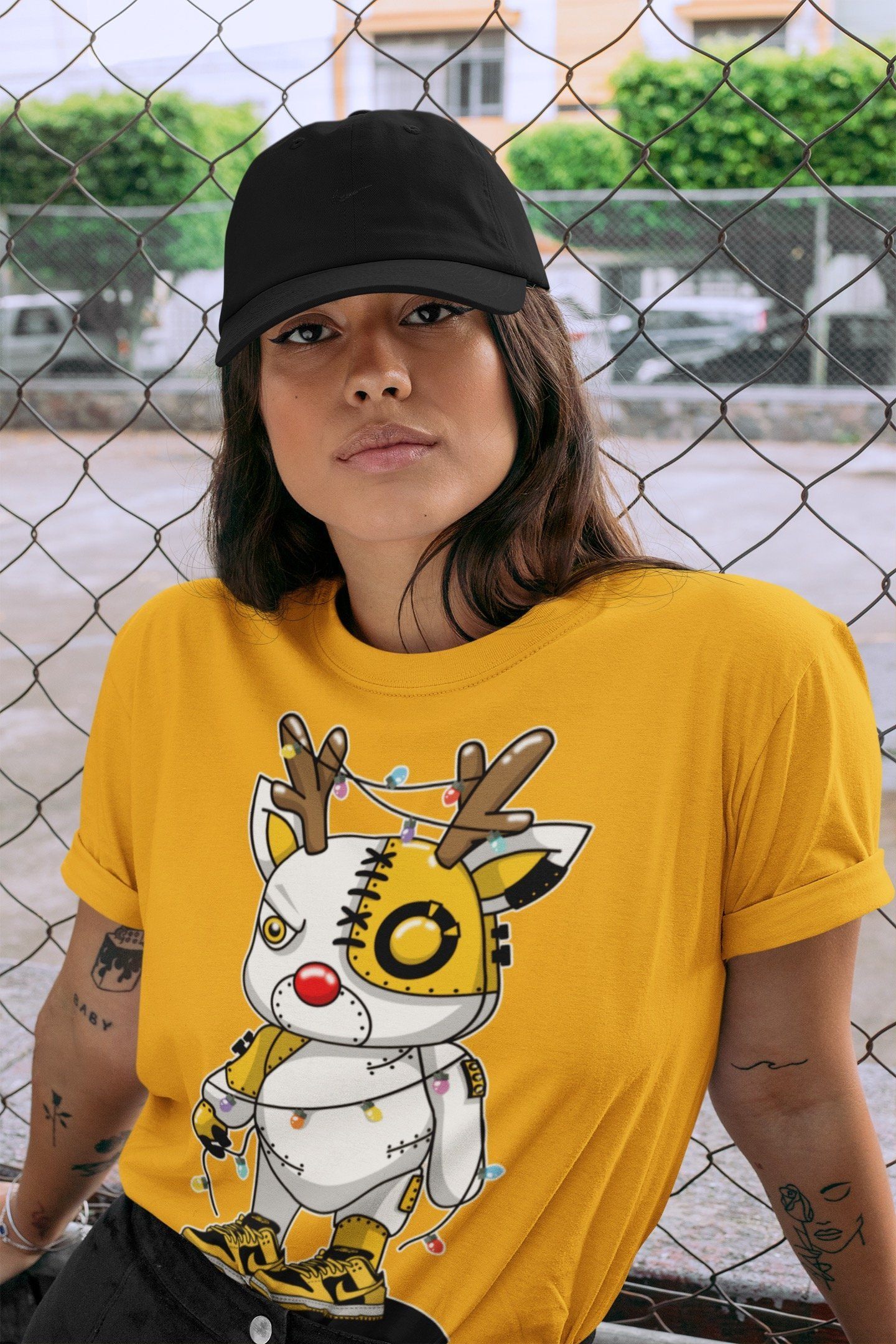 Cyborg Reindeer Unisex Tops - Dunk Championship Goldenrod