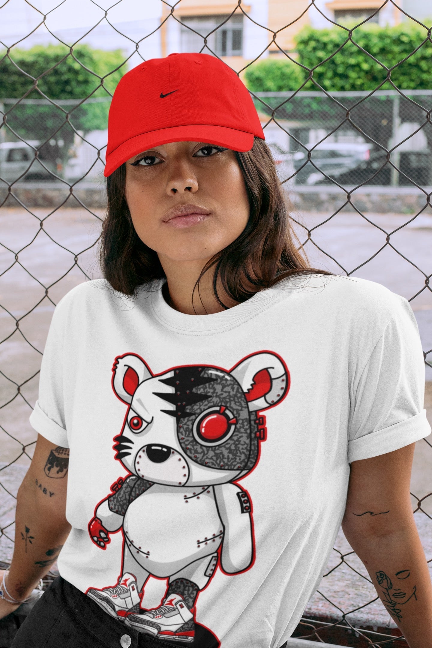 Cyborg Tiger Unisex Tops - Air Jordan 3 Fire Red