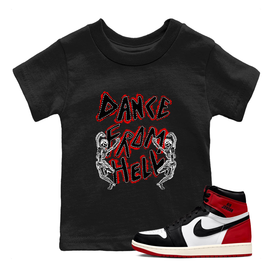 Dance From Hell snkmatch Tees Kids - Air Jordan 1 Black Toe Reimagined