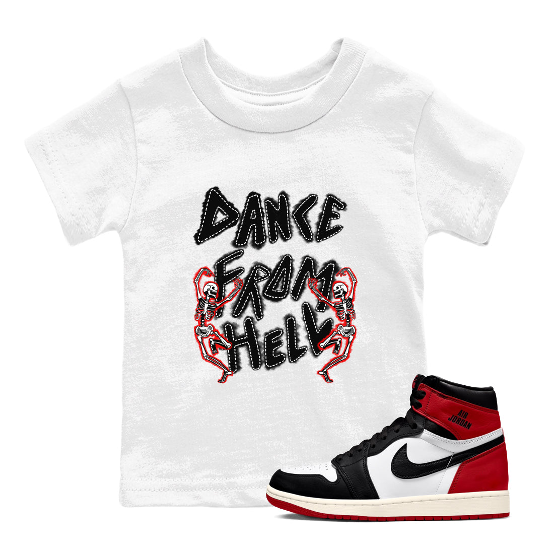 Dance From Hell snkmatch Tees Kids - Air Jordan 1 Black Toe Reimagined
