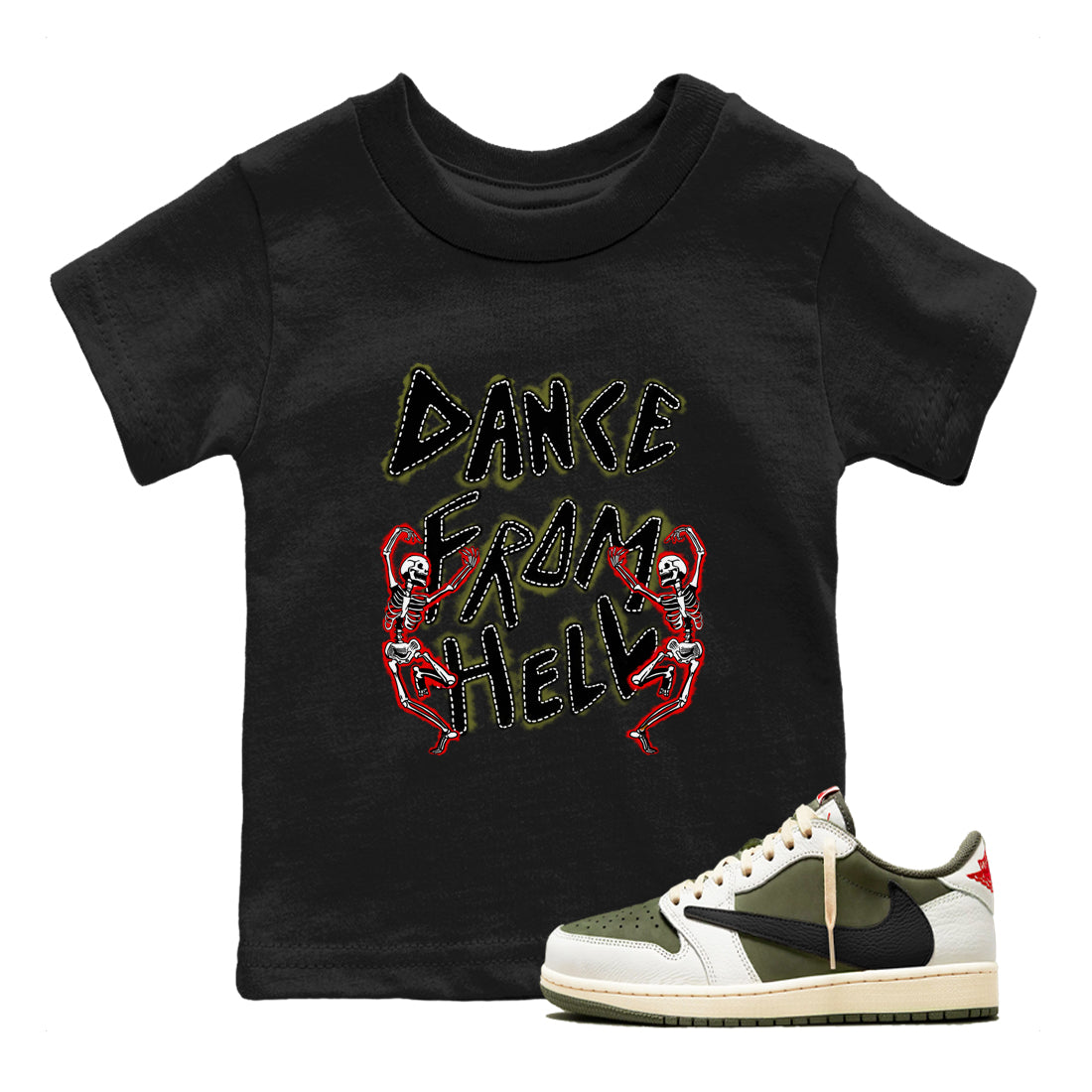 Dance From Hell snkmatch Tees Kids - Air Jordan 1 Travis Scott Medium Olive