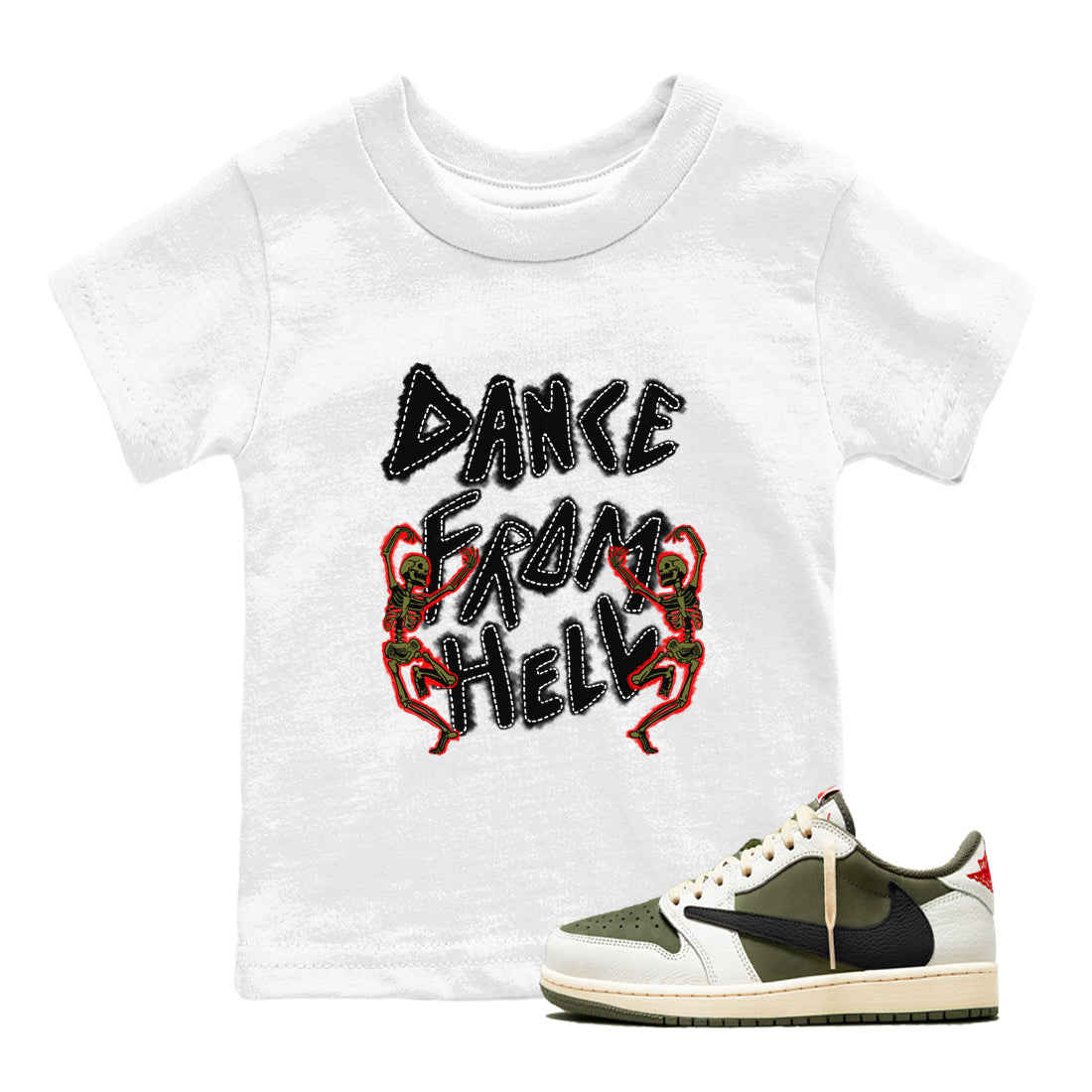 Dance From Hell snkmatch Tees Kids - Air Jordan 1 Travis Scott Medium Olive