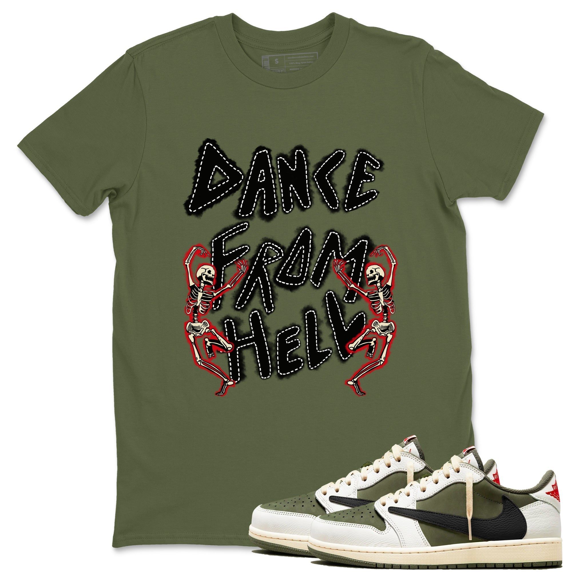 Dance From Hell snkmatch Tees - Air Jordan 1 Travis Scott Medium Olive