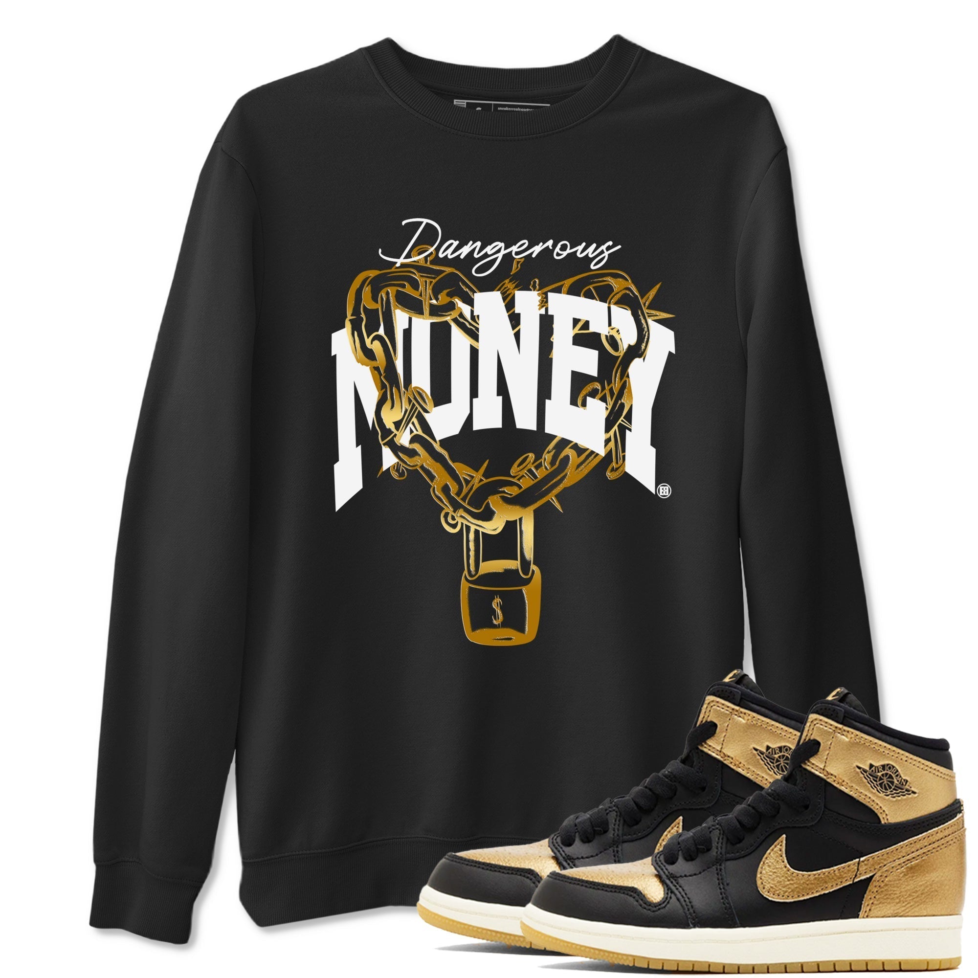 Dangerous Money snkmatch Tees - Air Jordan 1 Black Metallic Gold