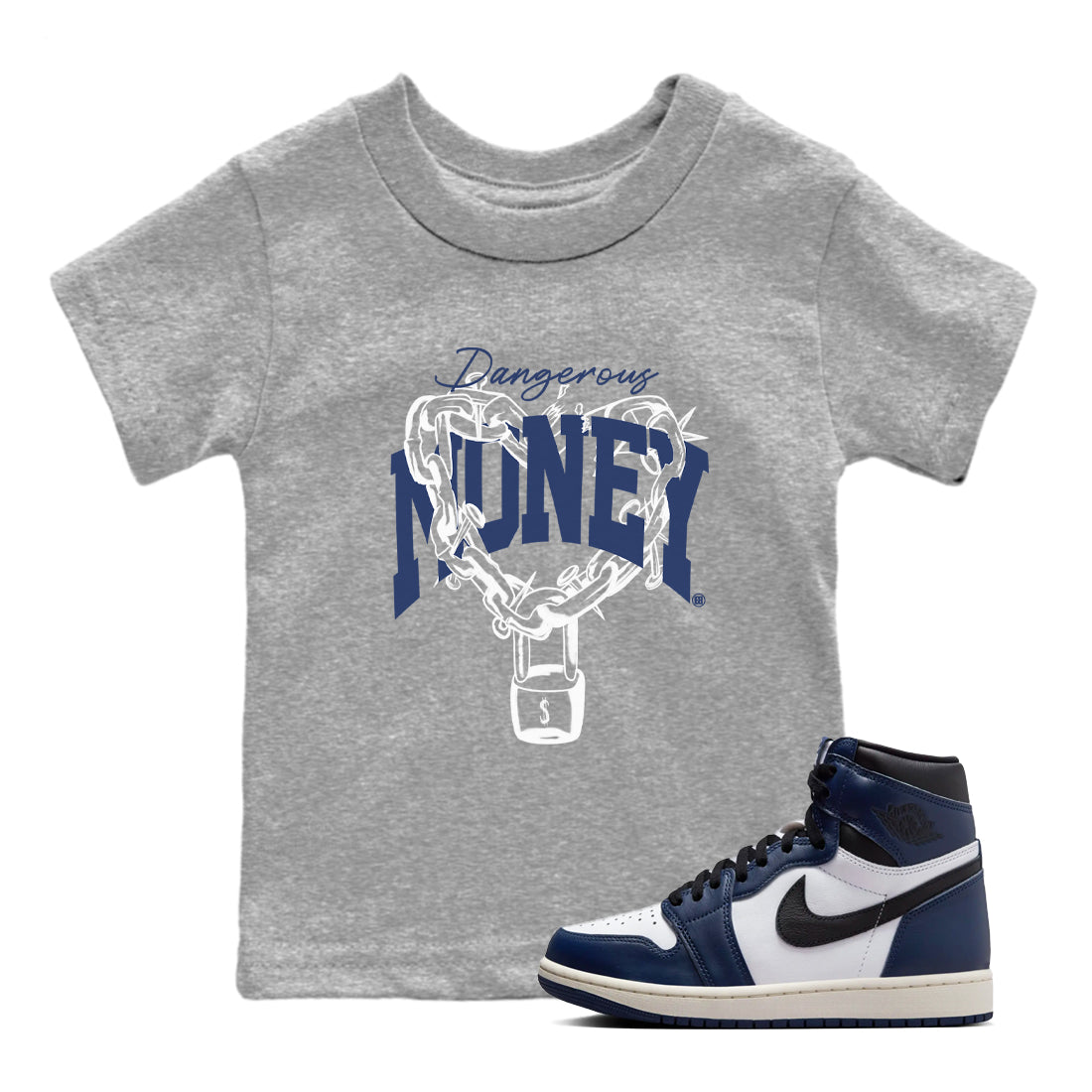 Dangerous Money snkmatch Tees Kids - Air Jordan 1 Midnight Navy