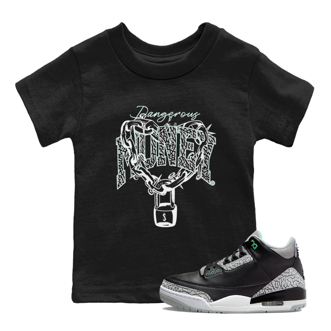 Dangerous Money snkmatch Tees Kids - Air Jordan 3 Green Glow