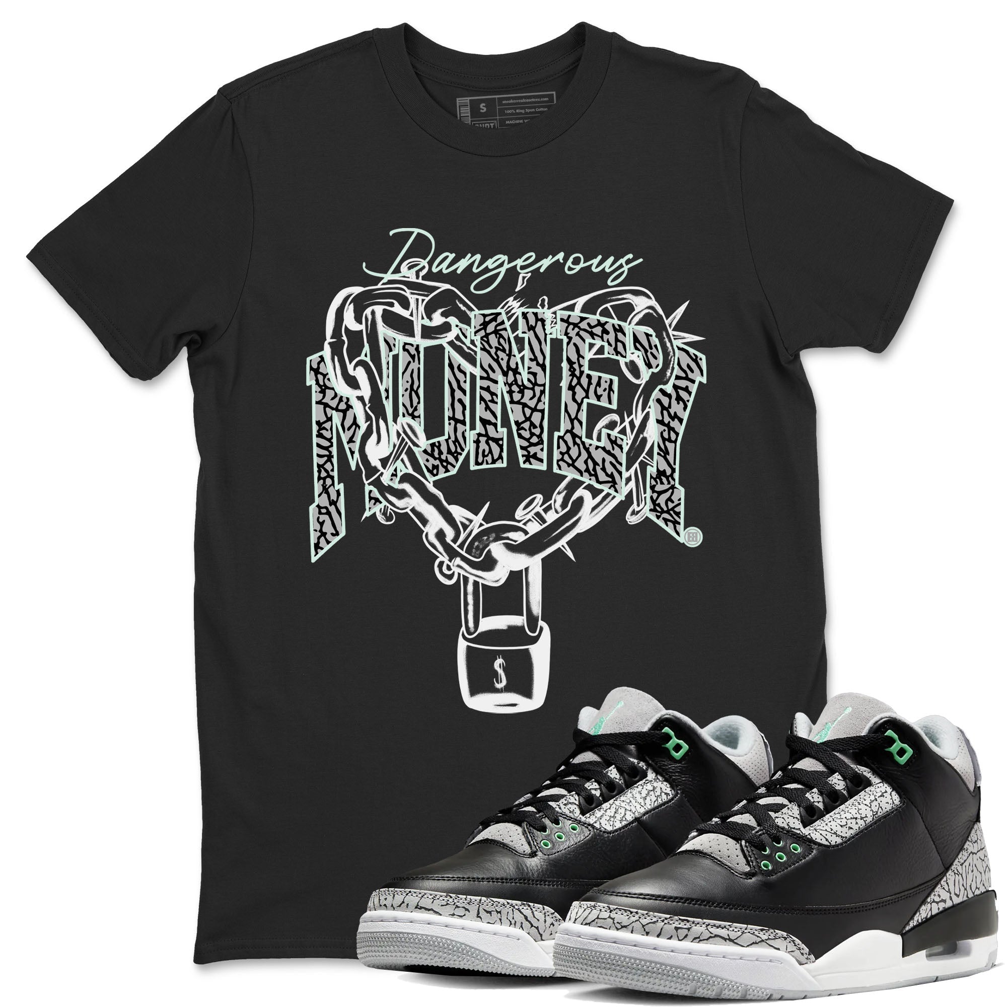 Dangerous Money snkmatch Tees - Air Jordan 3 Green Glow