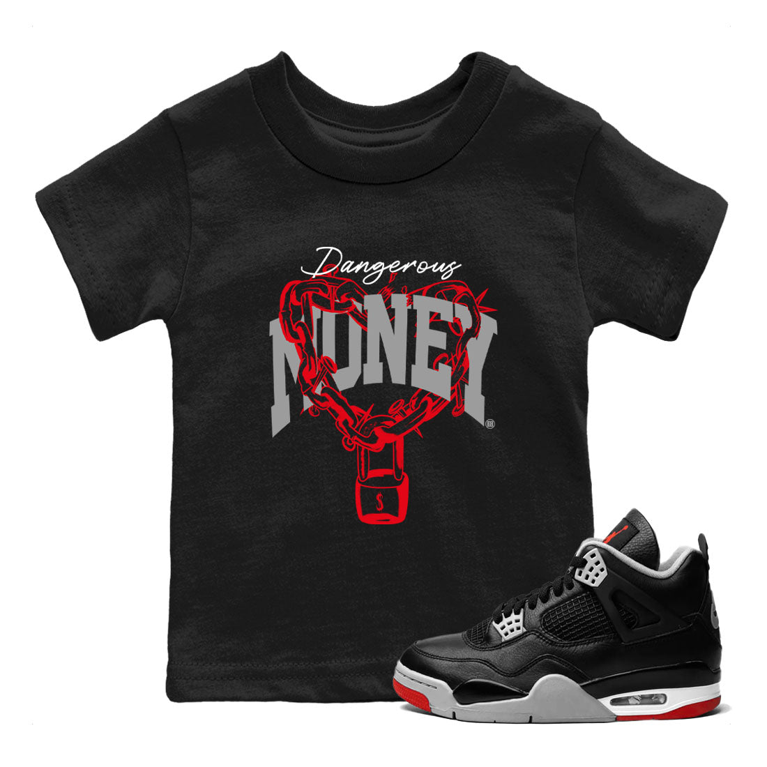 Dangerous Money snkmatch Tees Kids - Air Jordan 4 Bred Reimagined